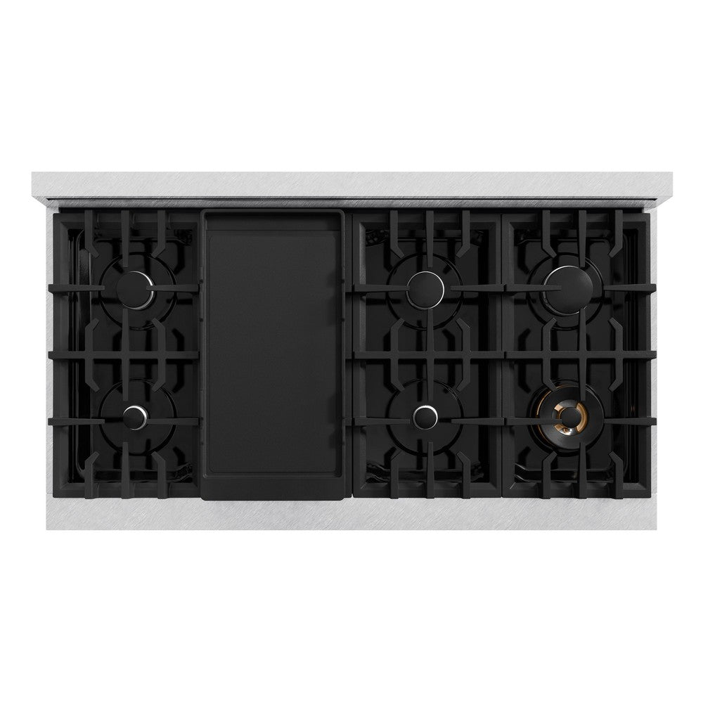 ZLINE 48-Inch 6.7 cu.ft Dual Fuel Range with 8-Burner Gas Cooktop & Double Oven - Satin Stainless Steel with White Matte Doors (HDRS WM 48) - Perfect for Large Family Kitchens & Professional Cooking