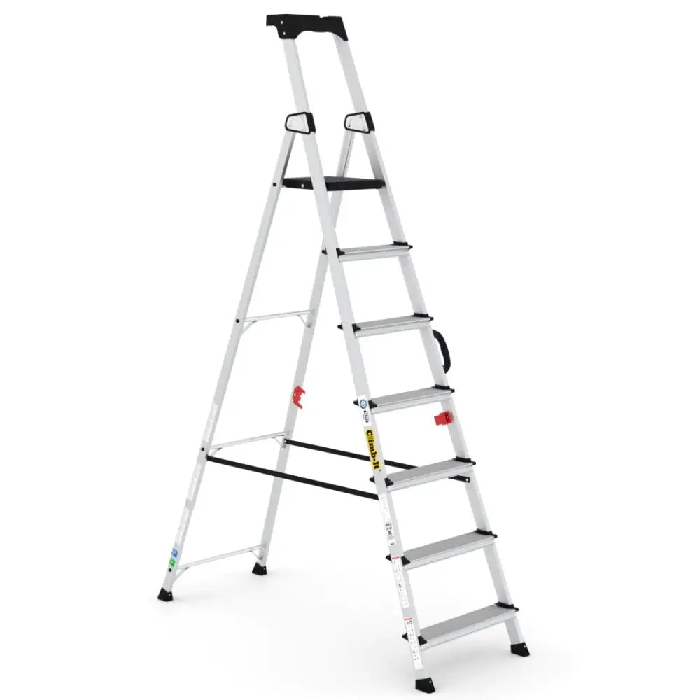 Climb It Professional Stepladder with Carry Handle - Lightweight Aluminum Ladder for Home & Office Use - Perfect for Painting, Shelving & DIY Projects