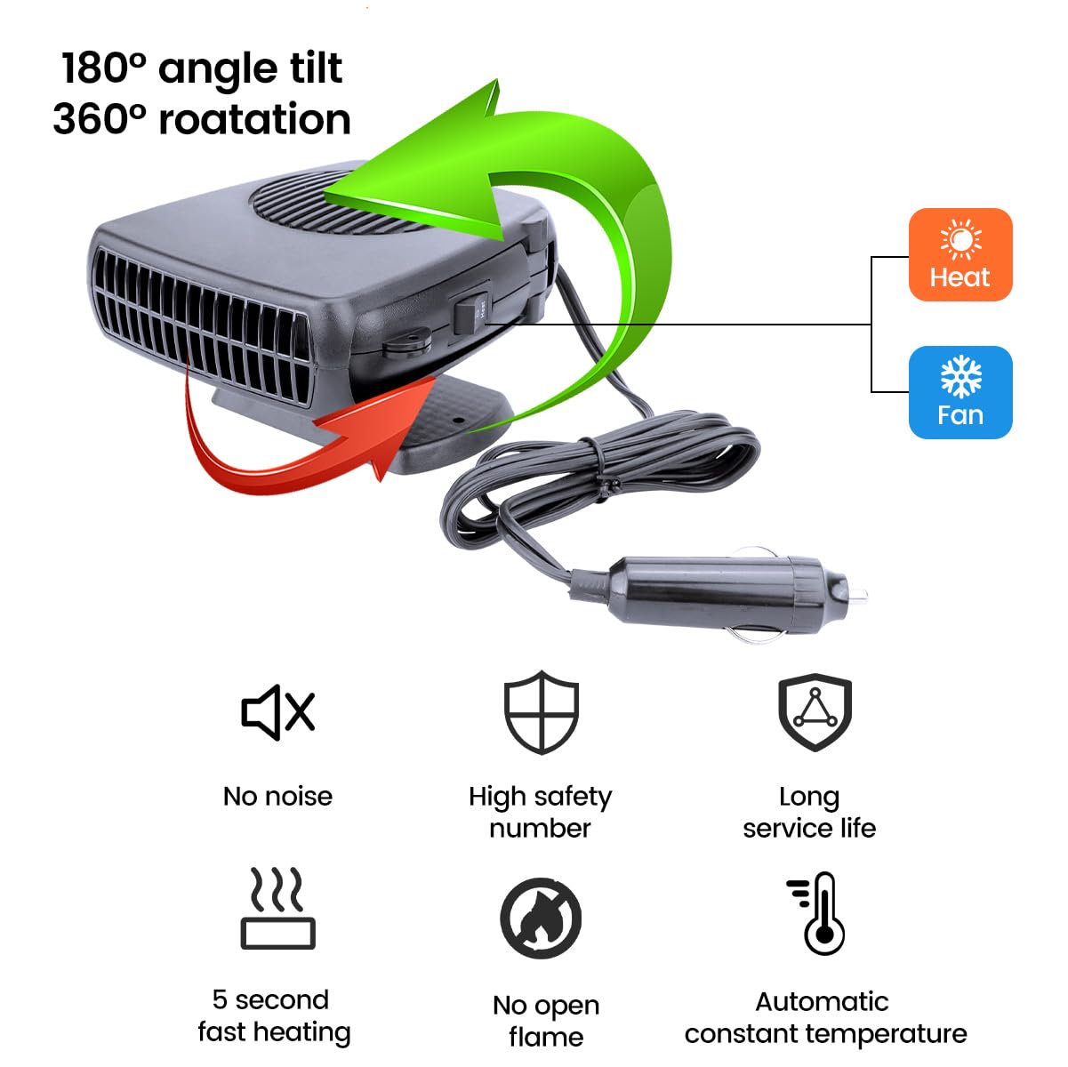 12V 200W Portable Car Heater with Fast Heating & Cooling - Dual Function Auto Fan for Defrosting & Defogging - Ideal for Winter Driving & Quick Temperature Control in Vehicles
