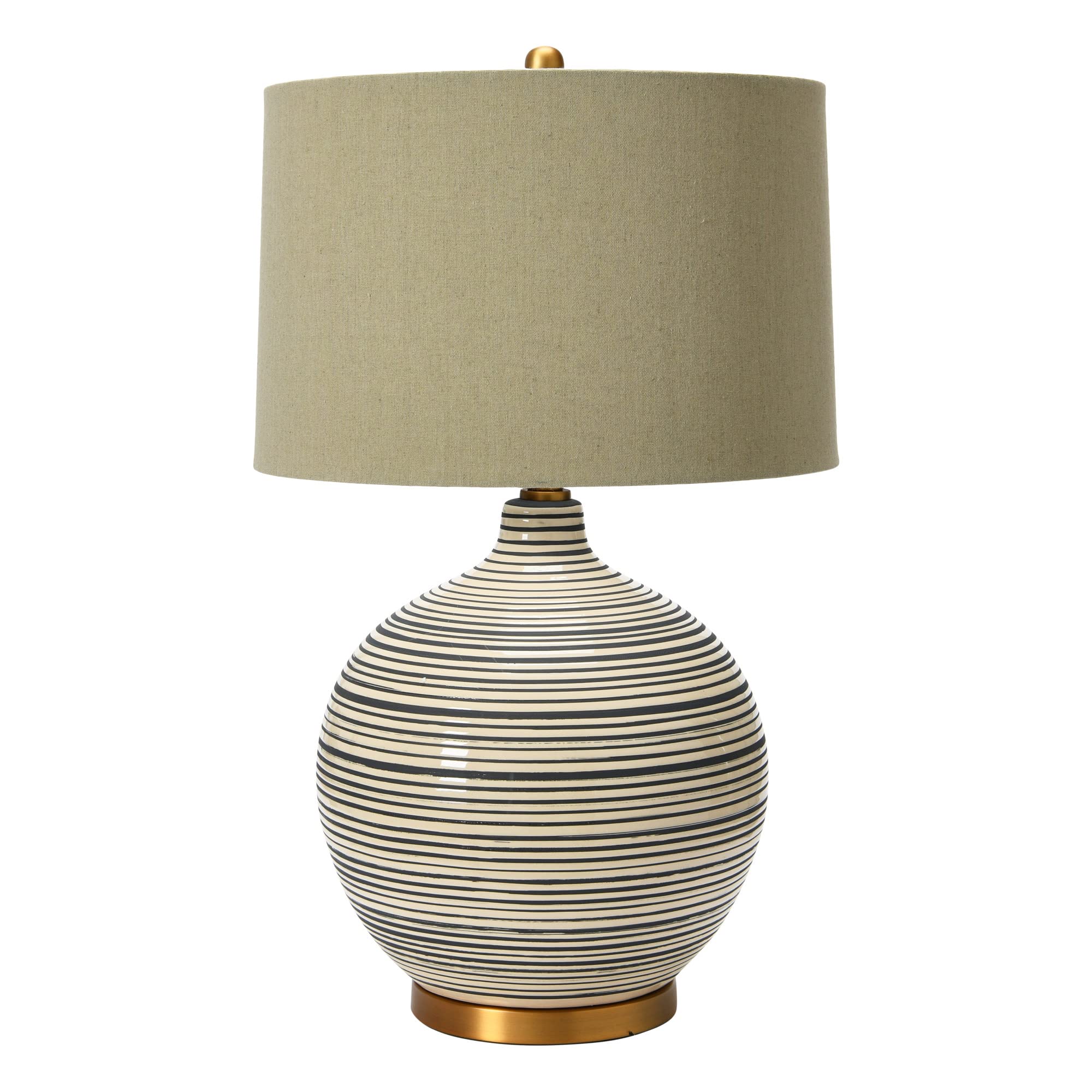 Textured Black and White Striped Ceramic Table Lamp with Gray Linen Shade - Modern Home Office & Bedroom Lighting Decor for Living Room, Study, or Nightstand