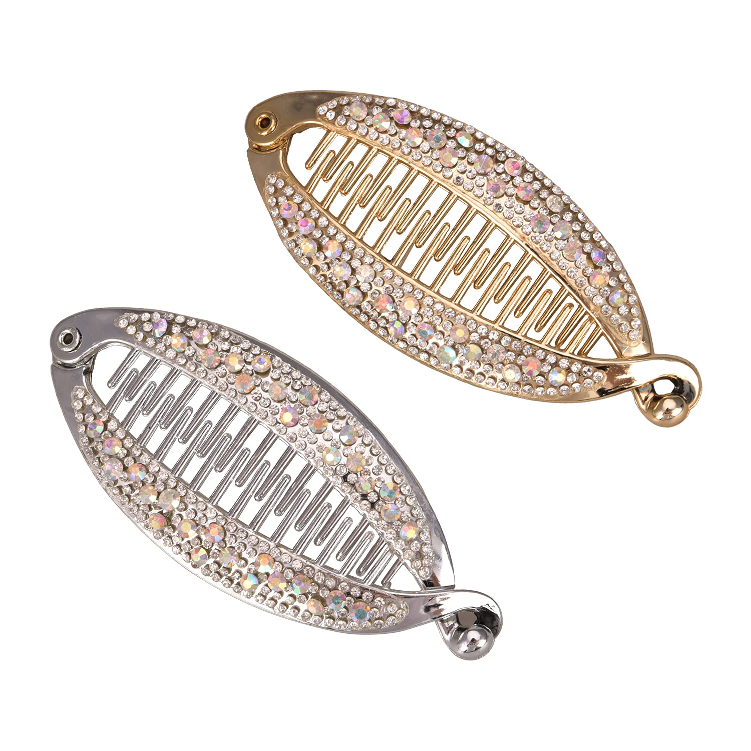 Euvoym 2-Pack Rhinestone Banana Fish Hair Clips - Fashion Hair Combs for Long Hair, Ponytail Holders, Barrettes for Women & Girls - Perfect for Parties, Weddings & Daily Styling