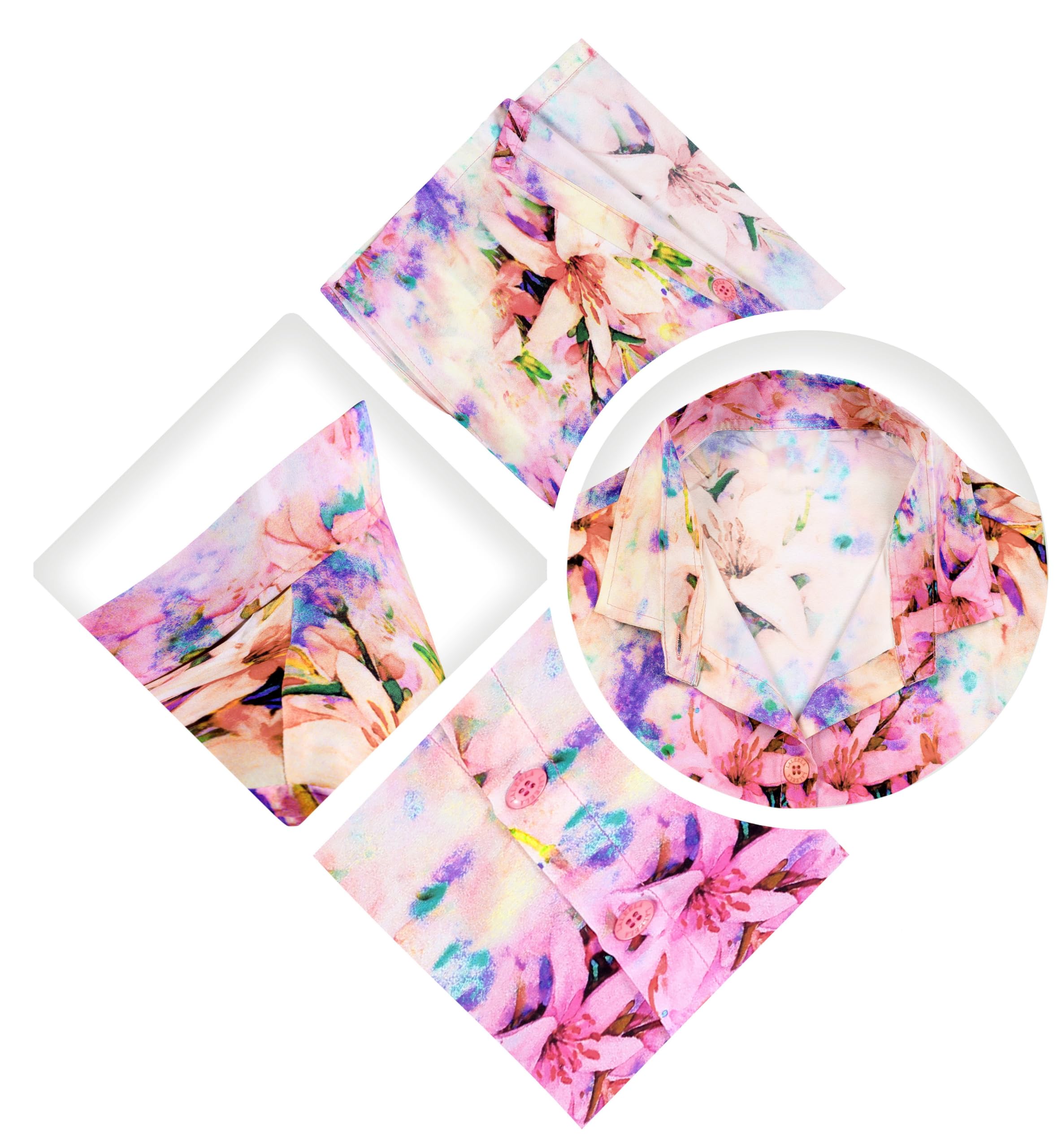 Happy Bay Women's Hawaiian Short Sleeve Beach Blouse - Floral Print Vacation Shirt for Tropical Getaways, Pool Parties & Summer Outfits