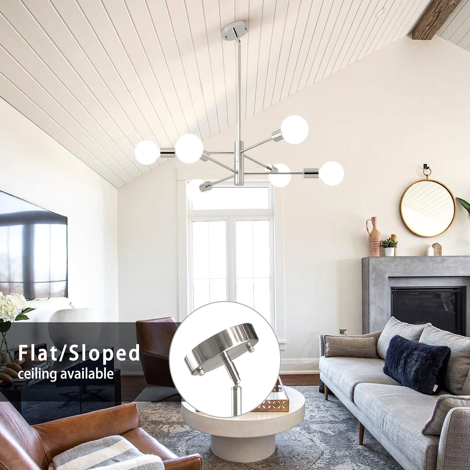 Modern Sputnik Chandelier Brushed Nickel 6-Light Adjustable Pendant Lighting - Mid Century Ceiling Fixture for Living Room, Bedroom, Kitchen, Dining Room & Foyer - Perfect for Home Decor, Dining Areas and Open Concept Spaces