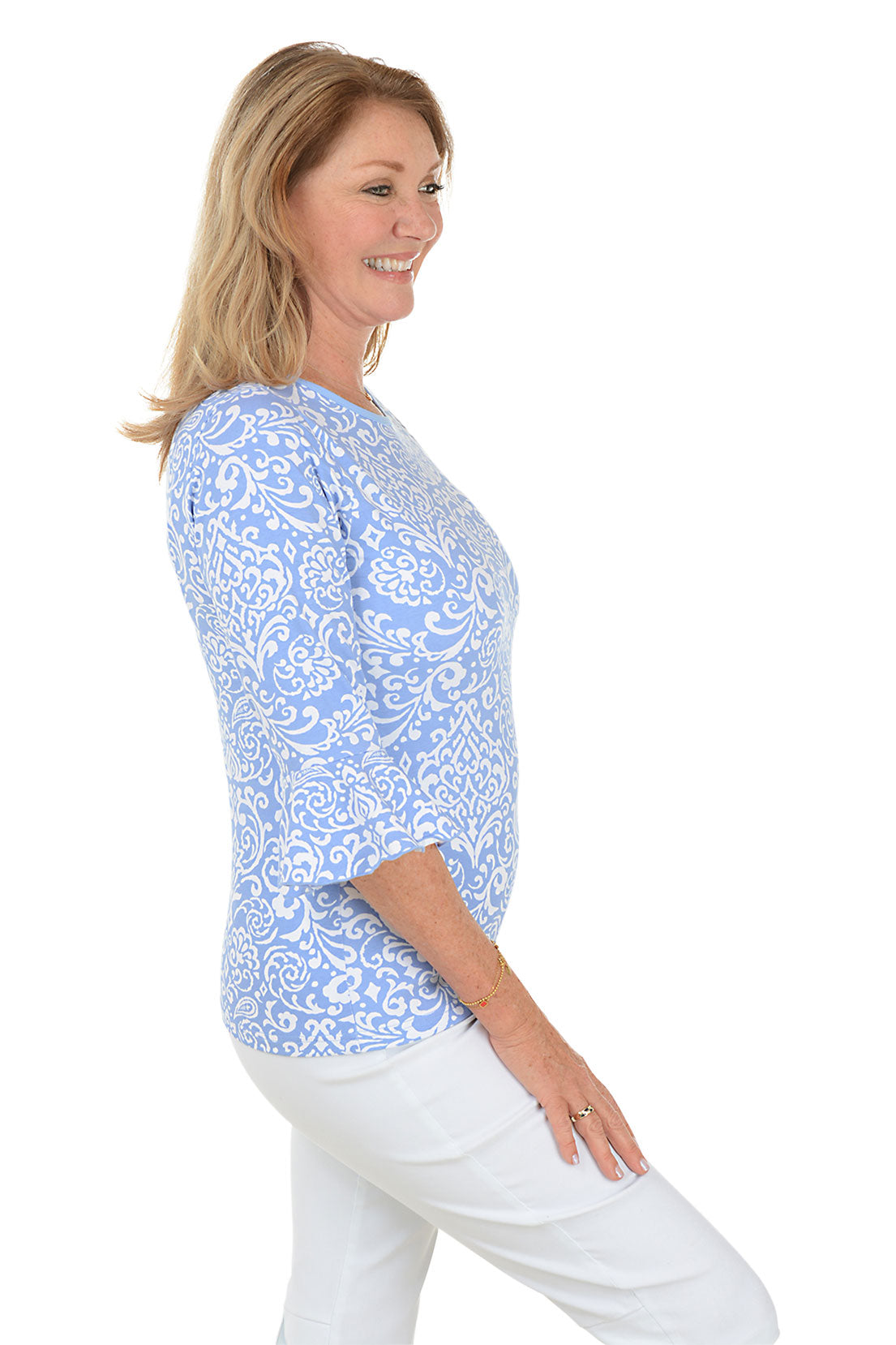 Filly Michelle Women's Ruffled Bell Sleeve Blouse - Elegant Floral Print Tunic Top for Casual Wear, Date Night & Office Outfits
