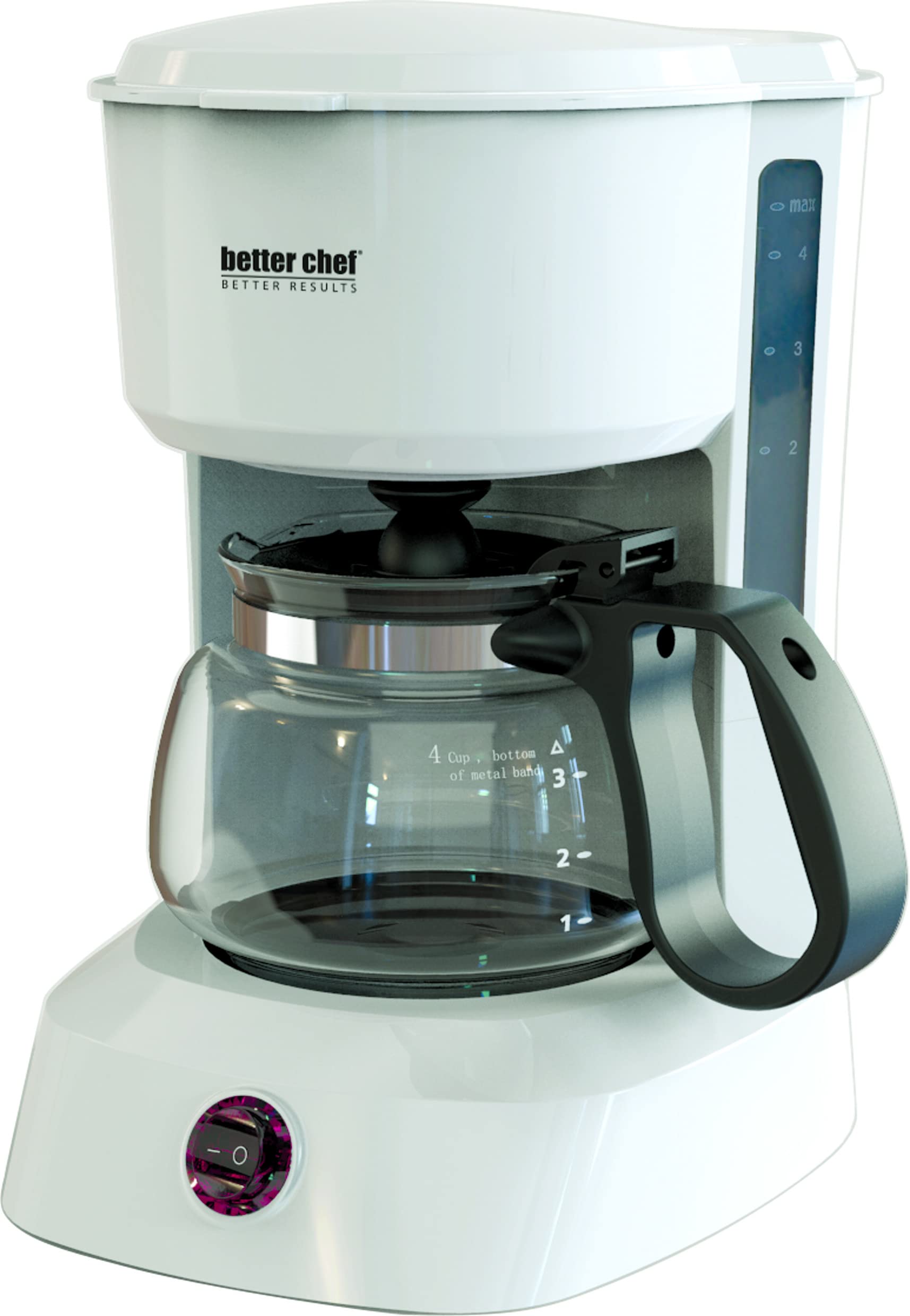 Better Chef 4-Cup Basic Coffee Maker with Pause-N-Serve Feature, Carafe Warmer & Reservoir Window - White | Perfect for Home, Office or Small Kitchens | Fast Brewing & Easy to Use