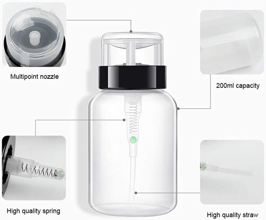 2pcs Lockable Push Down Nail Polish Remover Pump Dispenser Bottles - Empty Refillable Liquid Container for Nail Art, Makeup & Salon Use | Perfect for Acetone, Polish Remover & Beauty Liquids Storage