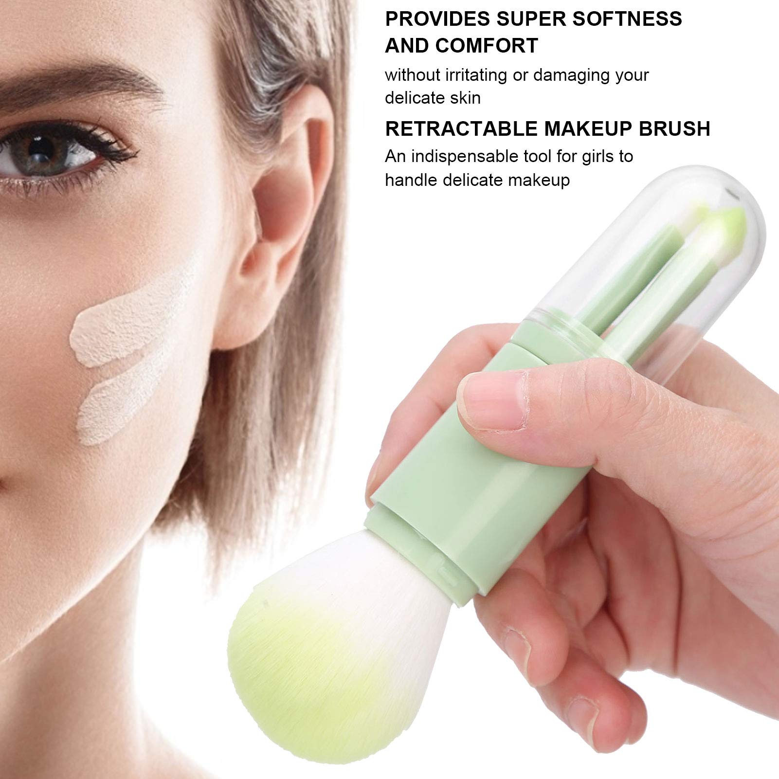 Professional Retractable Makeup Brush with Ergonomic Handle - Soft Powder Brush for Makeup Artists & Beauty Enthusiasts | Perfect for Travel, Salon Use & Home Makeup Application (Green)