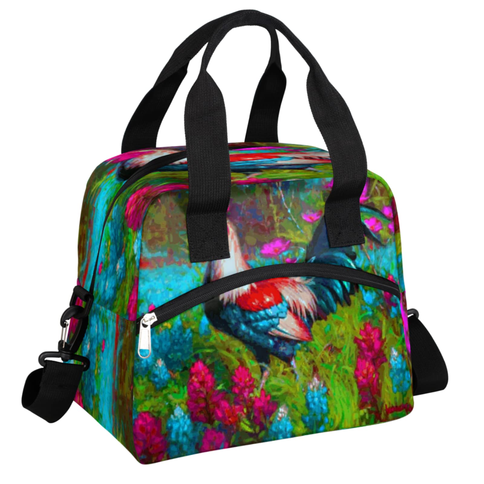 Vibrant Rooster Insulated Lunch Bag for Women & Men - Adjustable & Removable Shoulder Strap Cooler Bag for School, Work, Picnic, Office & Camping - Reusable Tote Lunch Box for Kids & Adults