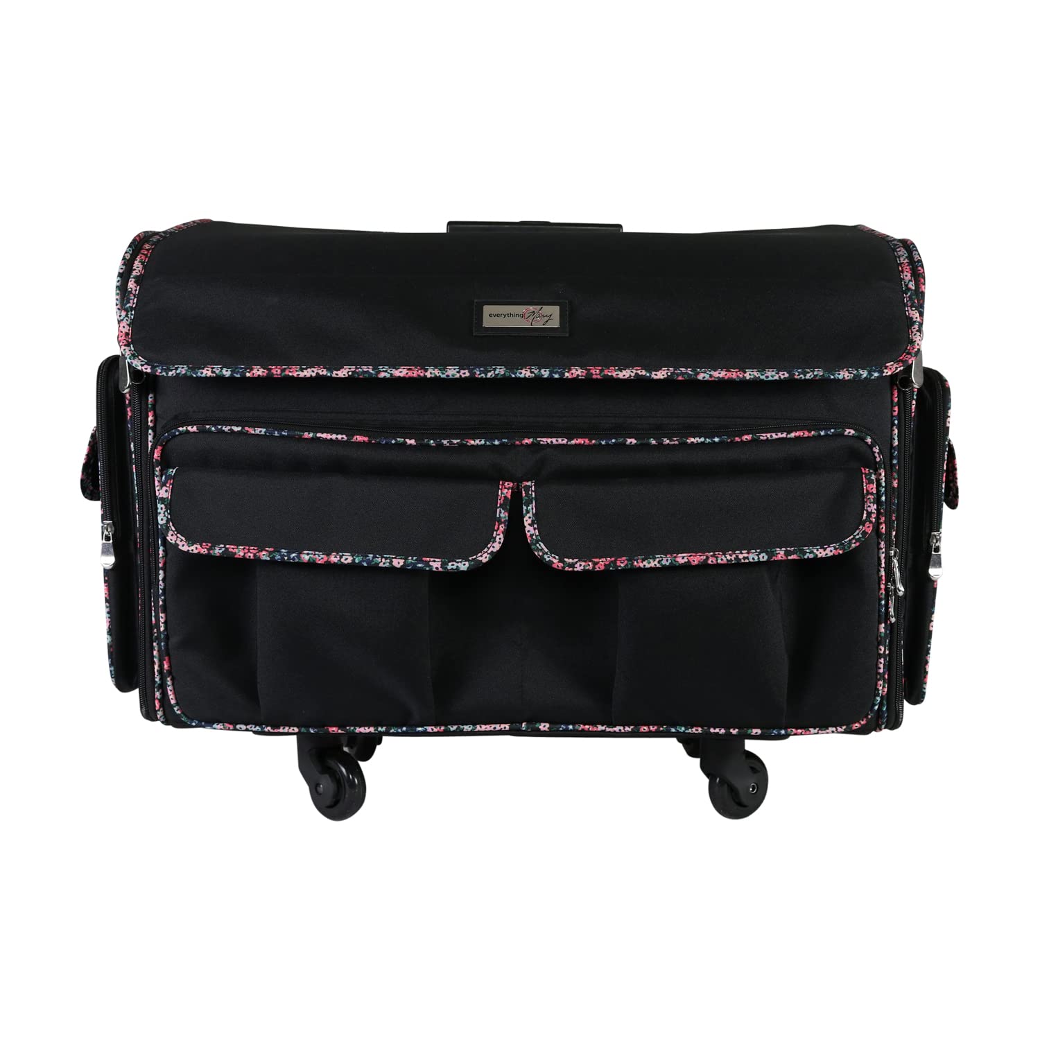 Everything Mary XXL Rolling Sewing Tote Bag - Universal Travel & Craft Storage Case for Brother/Singer Sewing Machines (Black Floral) - Perfect for Sewing Classes, Quilting Projects & Machine Transport