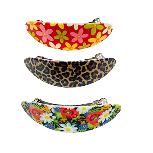 BAKEFY Large Hair Clips for Women - Tortoise Shell & Leopard Print Barrettes for Thick or Thin Hair - Classic French Design Automatic Hair Clips (Pack of 6) - Perfect for Work, Parties & Everyday Styling