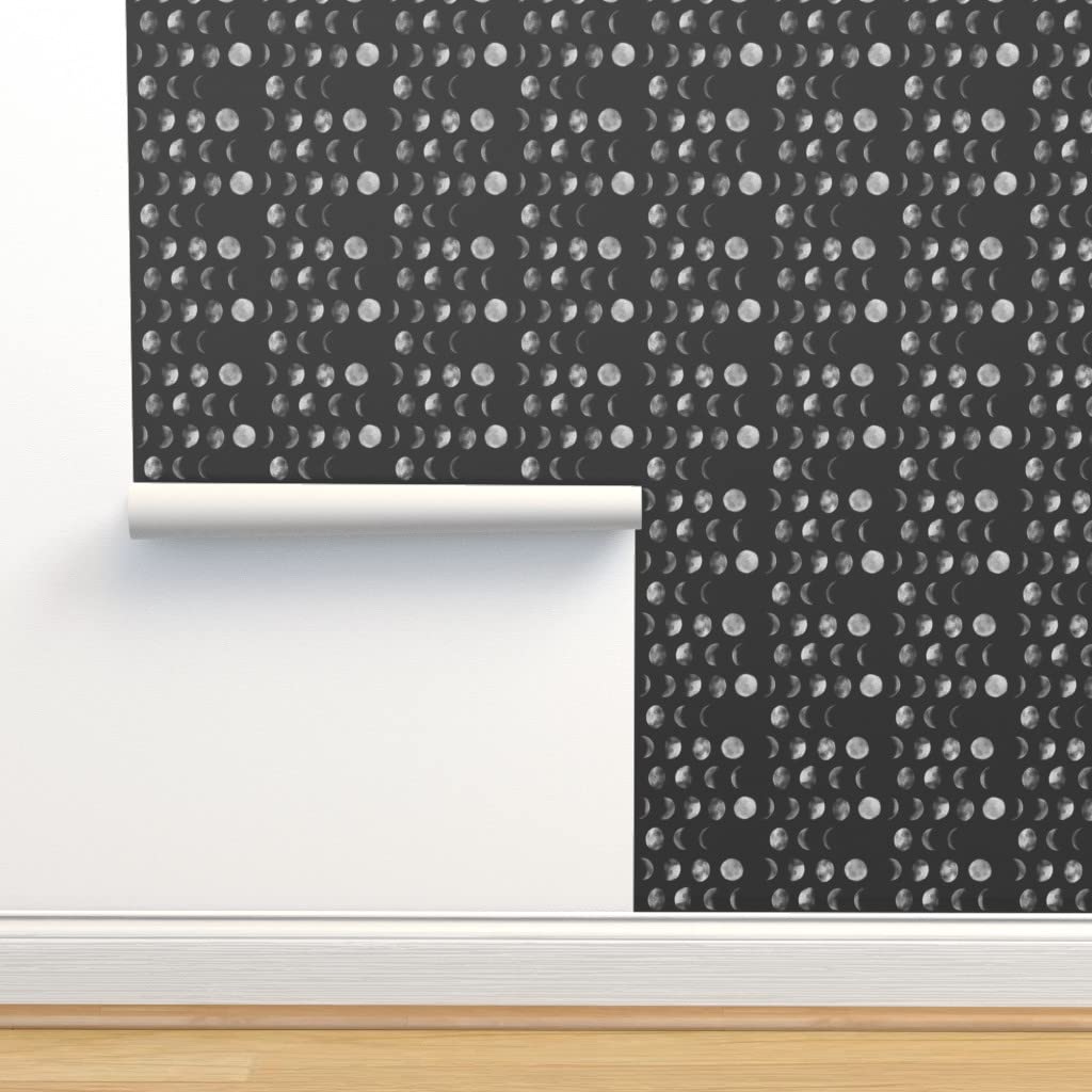 Peel & Stick Removable Wallpaper - 12ft x 2ft Gray Moon Phase Night Sky Design | Geometric Astrology Watercolor Nursery Decor | Gender Neutral Baby Room Nature Theme | Perfect for Bedroom, Nursery & Home Office Accent Wall