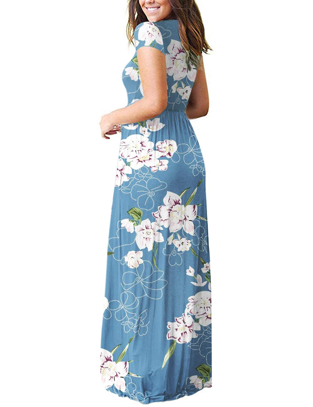 MISFAY Women's Short Sleeve Loose Plain Maxi Dress with Pockets - Casual Long Summer Dress for Beach, Vacation & Everyday Wear