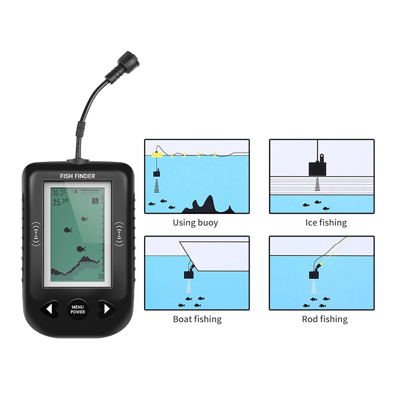 Professional Fishfinder with Sonar & Alarm - 0.6-100m Depth Range Fishing Echo Sounder Transducer | Perfect for Deep Sea, Lake & Ice Fishing Adventures