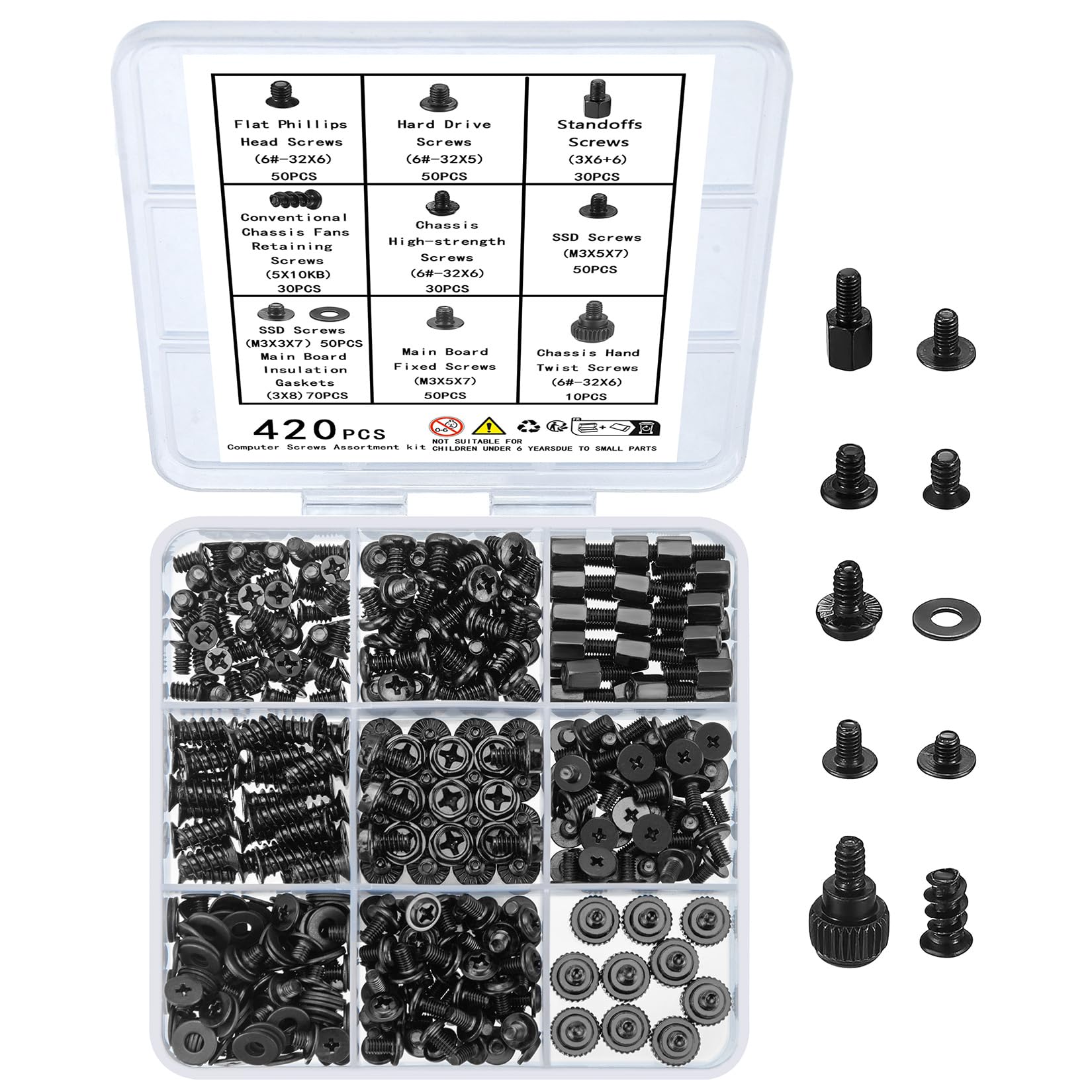 420pcs Computer Screws & Motherboard Standoffs Kit - M2 M3 Screws for PC Build, Laptop Repair, HDD/SSD Installation - Compatible with Computer Case, Fans & Hardware Accessories (Perfect for DIY PC Assembly & Tech Maintenance)