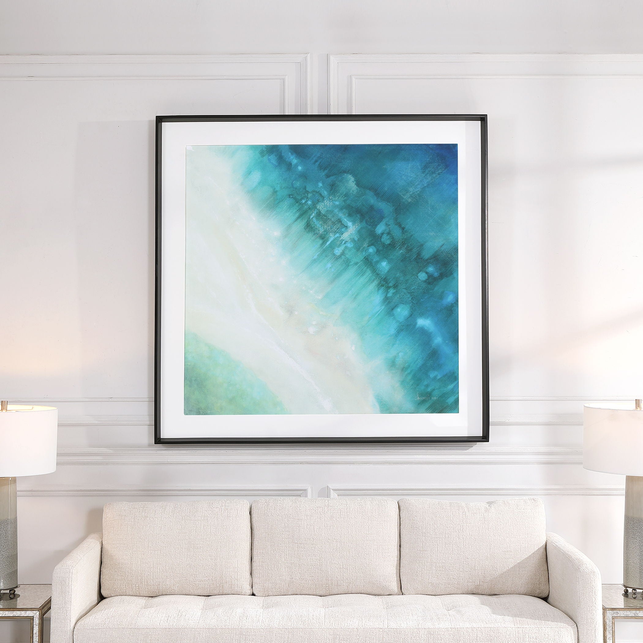Stunning Coastal Blue Bird's Eye View Wall Art Print - Perfect for Beach House Decor, Living Room, or Office