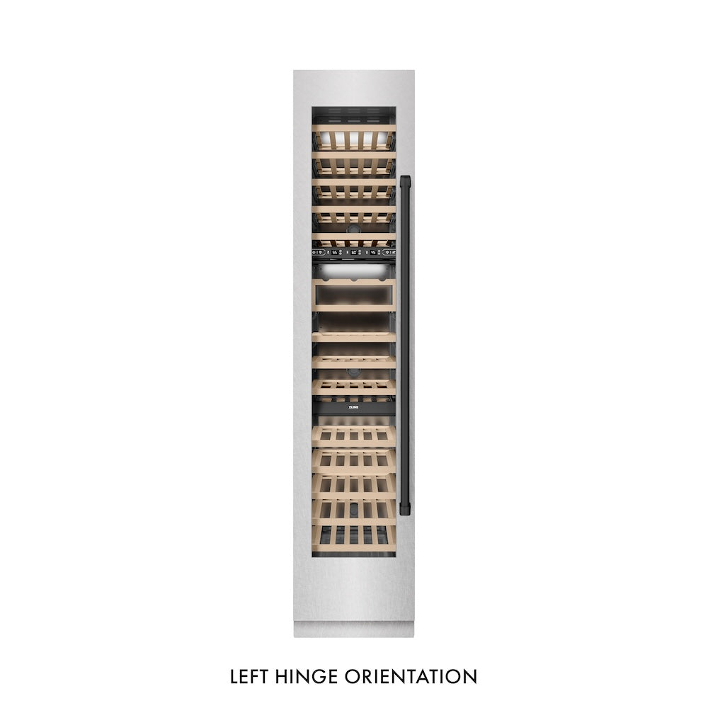 ZLINE Autograph Edition 18-Inch 9.0 cu ft Triple Zone 68-Bottle Left Hinge Wine Cooler - Satin Stainless Steel with Matte Black Accents - Perfect for Home Bars, Wine Cellars & Entertaining Spaces (RCWVLZ SN 18 MB)