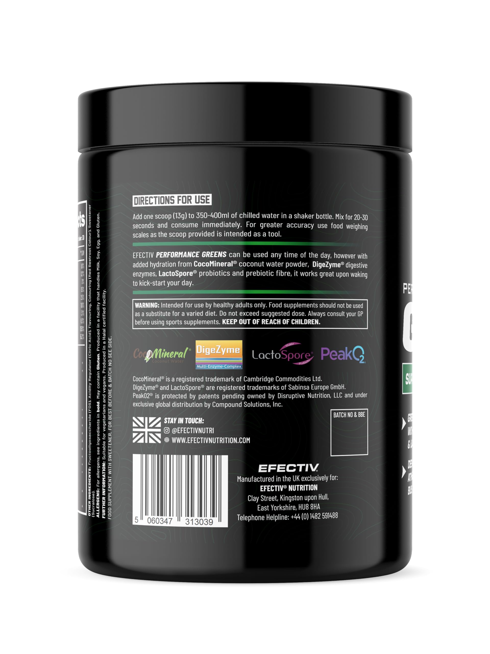 Efectiv Nutrition Performance Greens Powder 390g - Superfood Supplement for Energy, Digestion & Immunity - Perfect for Athletes & Active Lifestyles