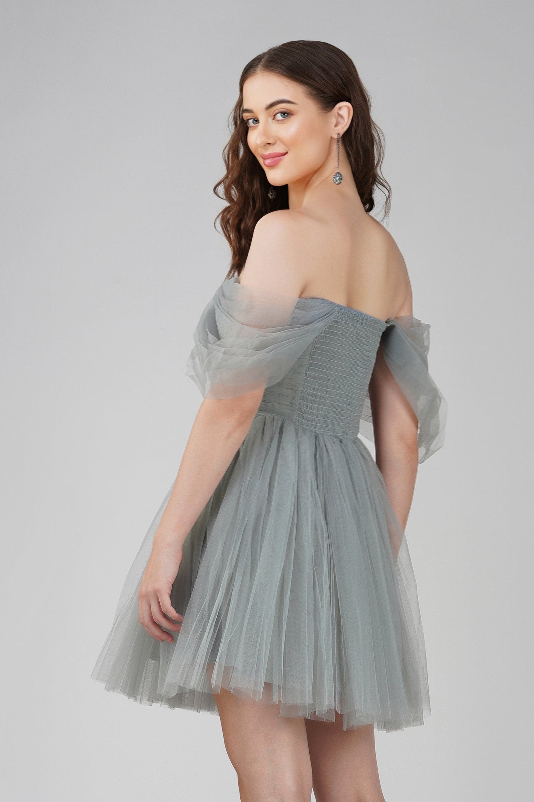 Sydney Dusty Blue Tulle Mini Dress - Elegant Party Dress for Women | Perfect for Weddings, Prom, Cocktail Parties & Special Occasions