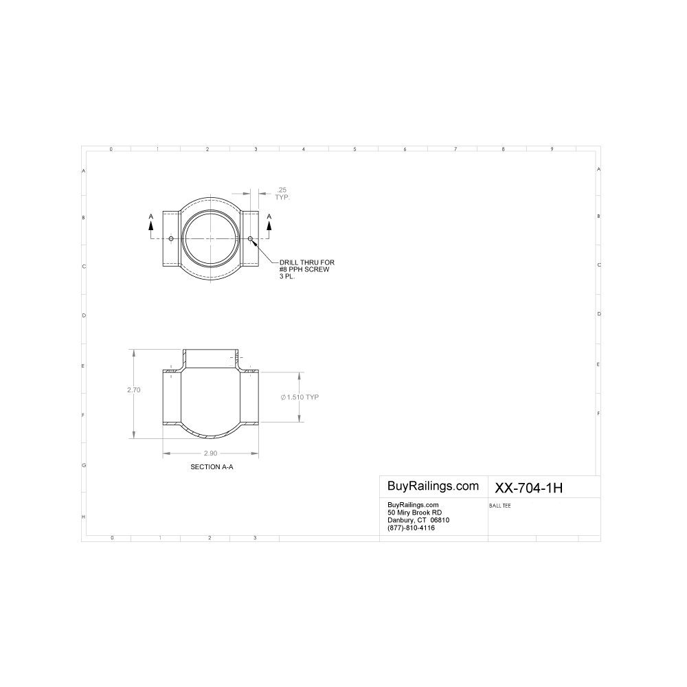 Lavi Industries 40-704/1H Polished Stainless Steel Ball Tee 1-1/2