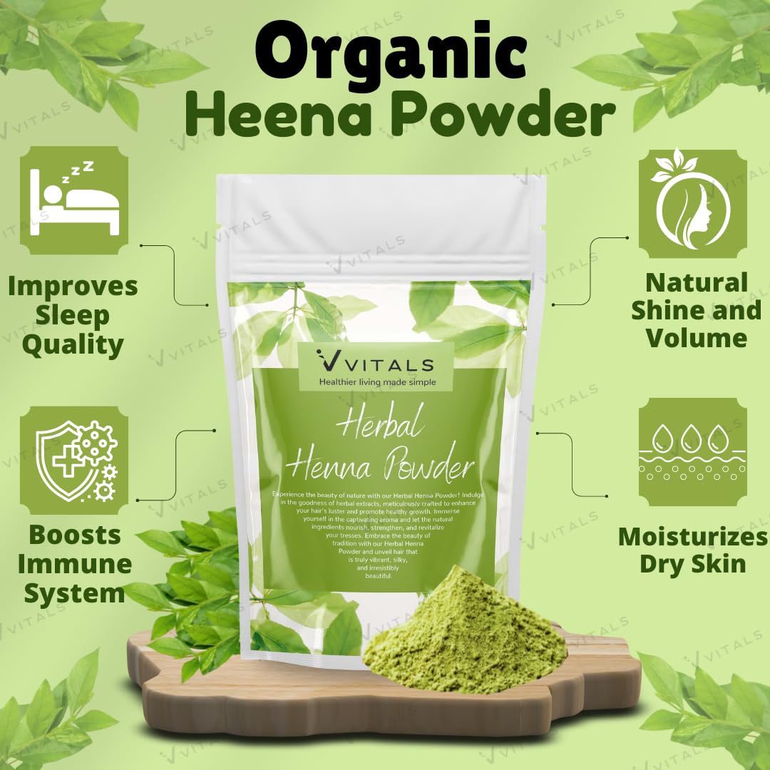 Vvitals 100% Pure Natural Henna Powder for Hair Dye & Growth - 350g Organic Mehendi for Healthy, Shiny Hair - Includes Free Hair Dye Brush - Perfect for At-Home Hair Coloring & Ayurvedic Hair Care