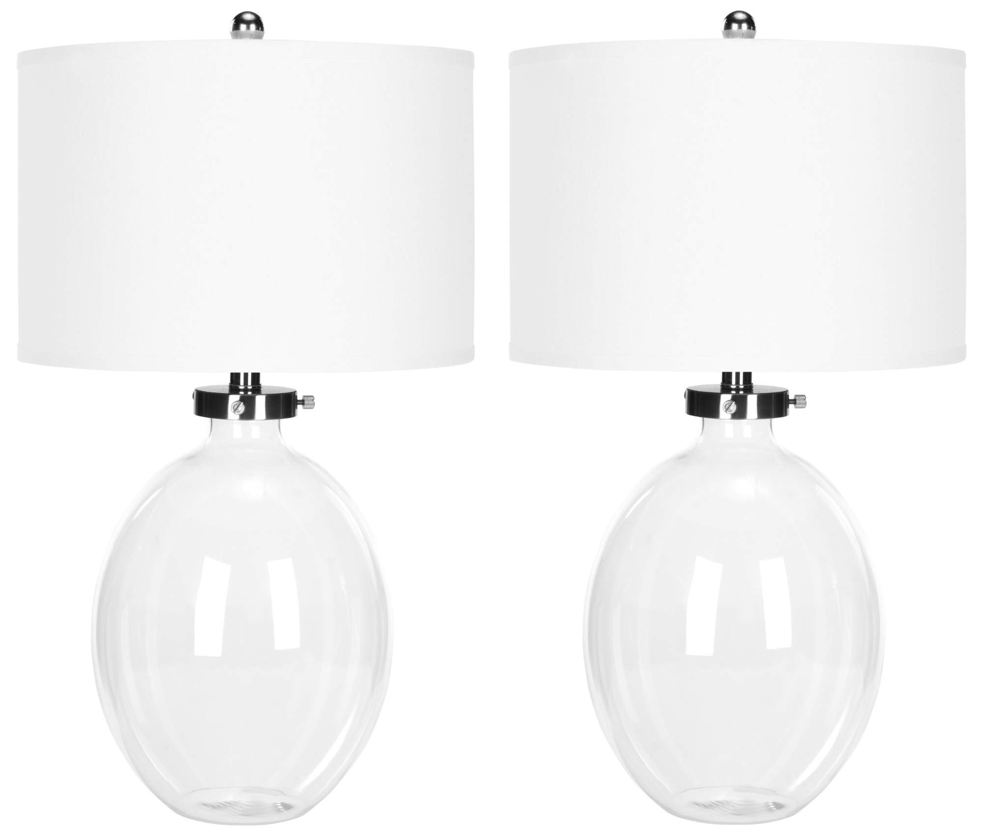 SAFAVIEH Neville 26-inch Clear Glass Table Lamp Set of 2 with LED Bulbs - Modern Bedroom, Living Room, Home Office & Nightstand Lighting for Cozy Ambiance and Reading