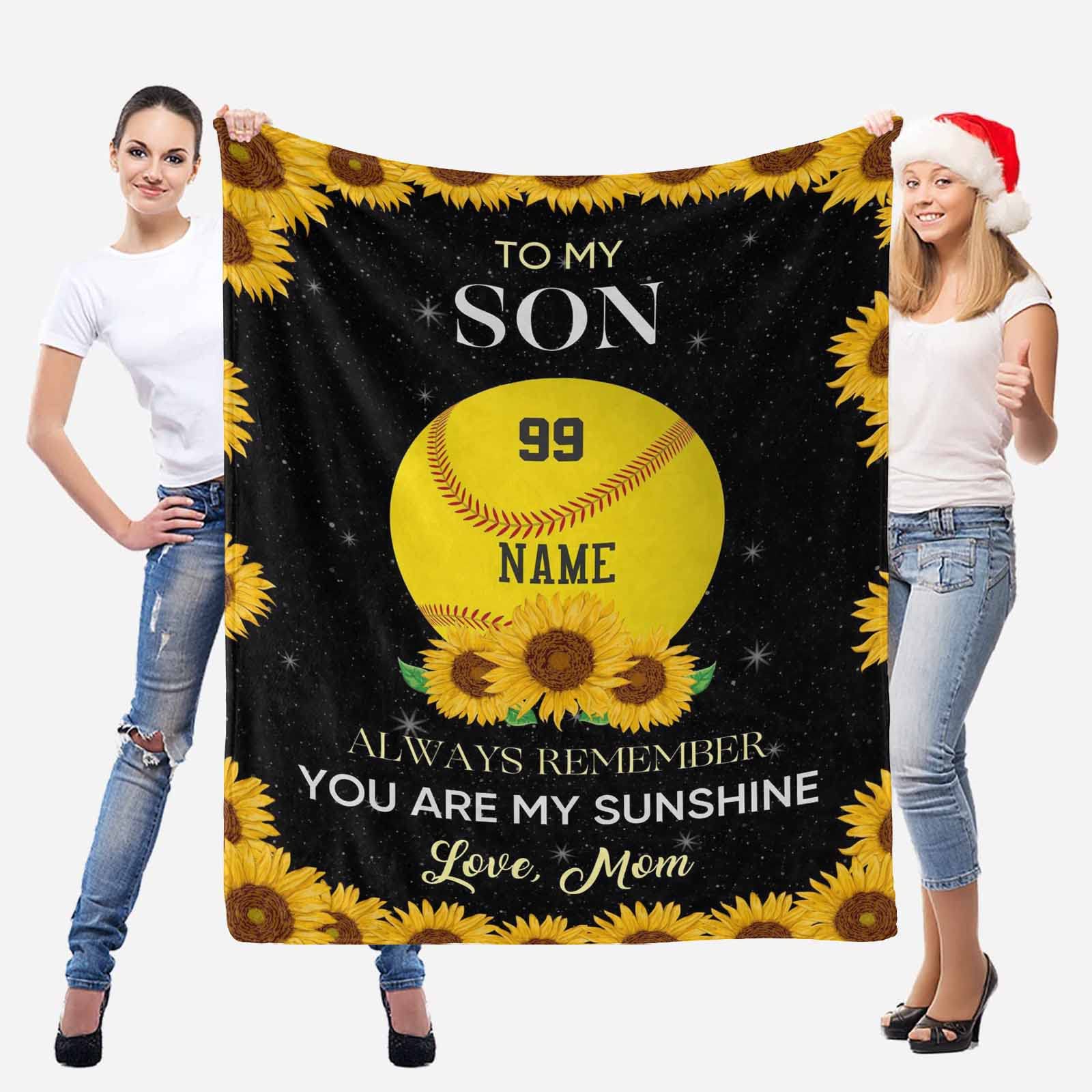 Custom Softball Blanket with Name & Number - Personalized Sunflower Softball Throw for Girls, Daughter, Granddaughter | Softball Gifts for Bedroom, Shower, Birthday & Sports Fans