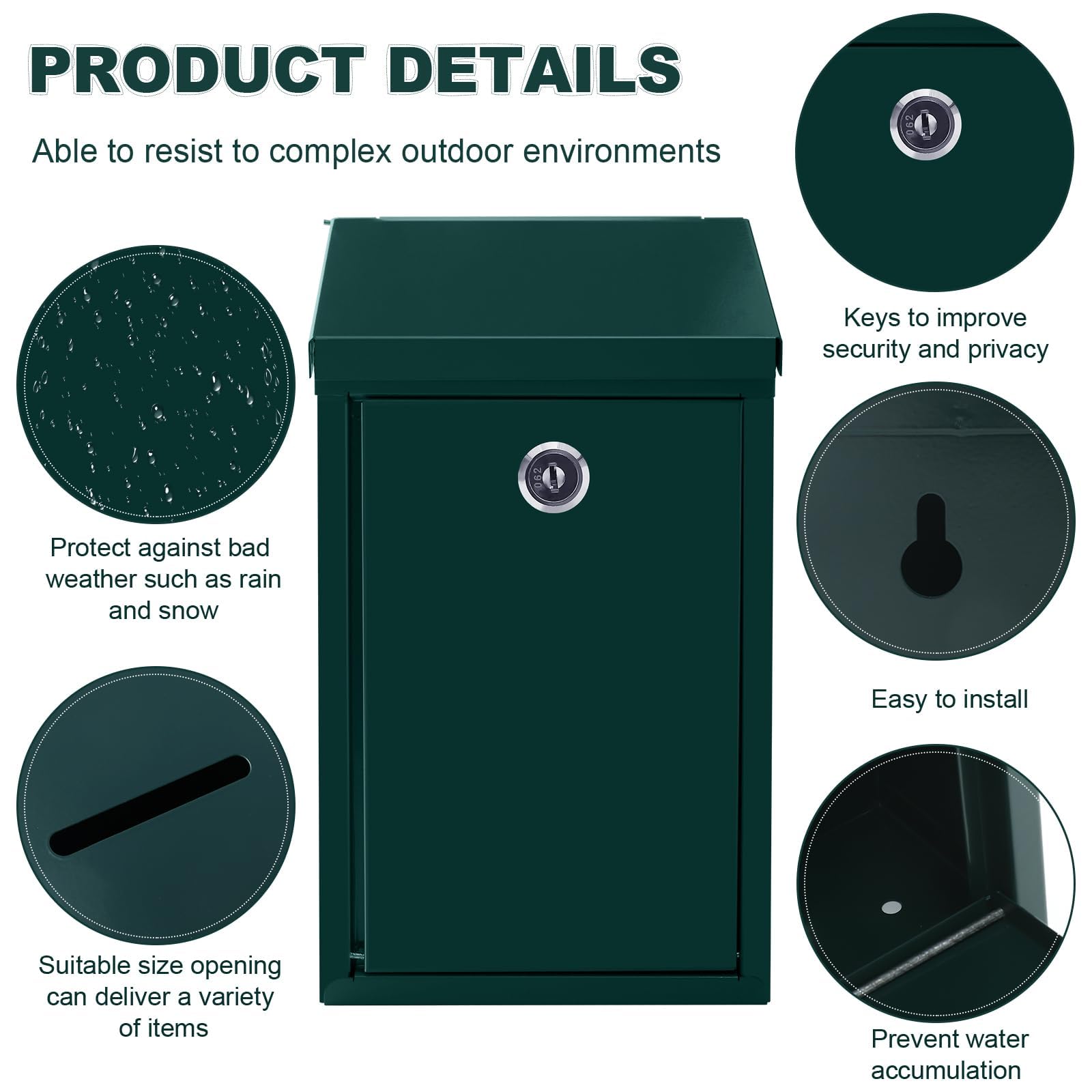 Secure Waterproof Metal Donation Box with Lock & Slot - Wall Mounted Charity Collection Mailbox for Cash, Home, Office & Outdoor Use (Dark Green) - Ideal for Churches, Schools, Fundraisers & Public Spaces