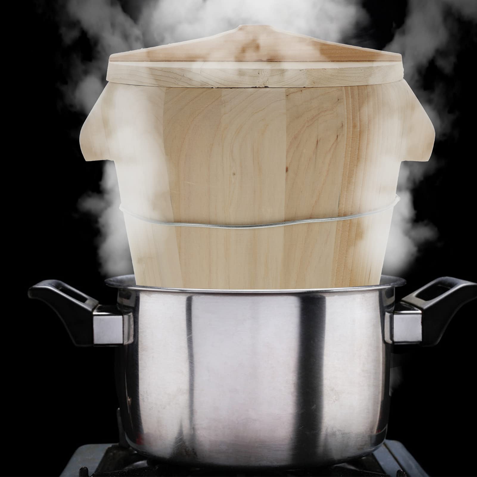 DOITOOL 1-Piece Wooden Steam Basket for Vegetables, Bread & Dumplings - Perfect for Healthy Cooking, Meal Prep & Asian Cuisine