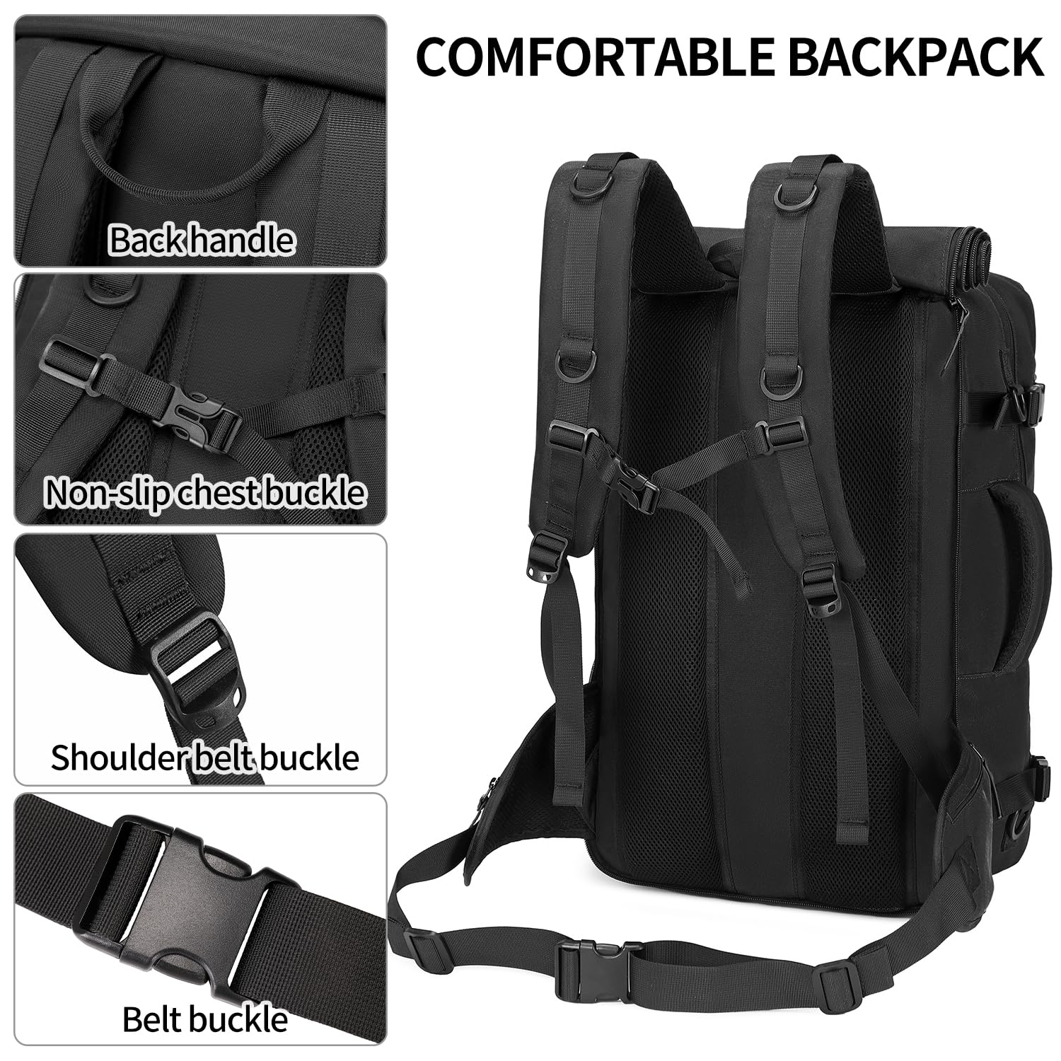 Airline Approved Carry On Travel Backpack for Men - Convertible Nylon Duffle Bag with Laptop Compartment (Black) | Perfect for Business Trips, Weekend Getaways & Air Travel