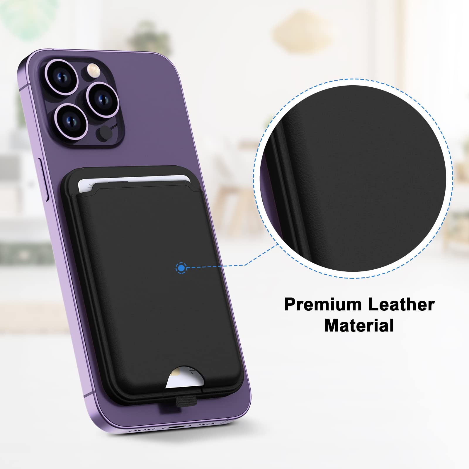 Magnetic Leather Wallet for iPhone 14/13/12 Series - Magsafe Compatible Phone Card Holder with Adjustable Stand (Not for 13 Mini/12 Mini) - Perfect for Everyday Use, Travel & Hands-Free Viewing - Black