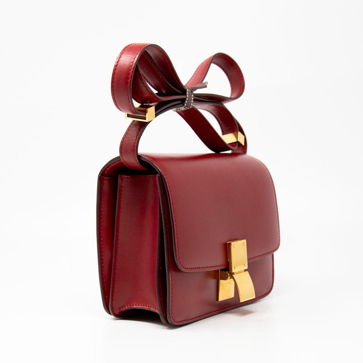 Celine Dark Red Small Box Bag - Premium Leather Crossbody Handbag for Women | Perfect for Work, Travel & Evening Events