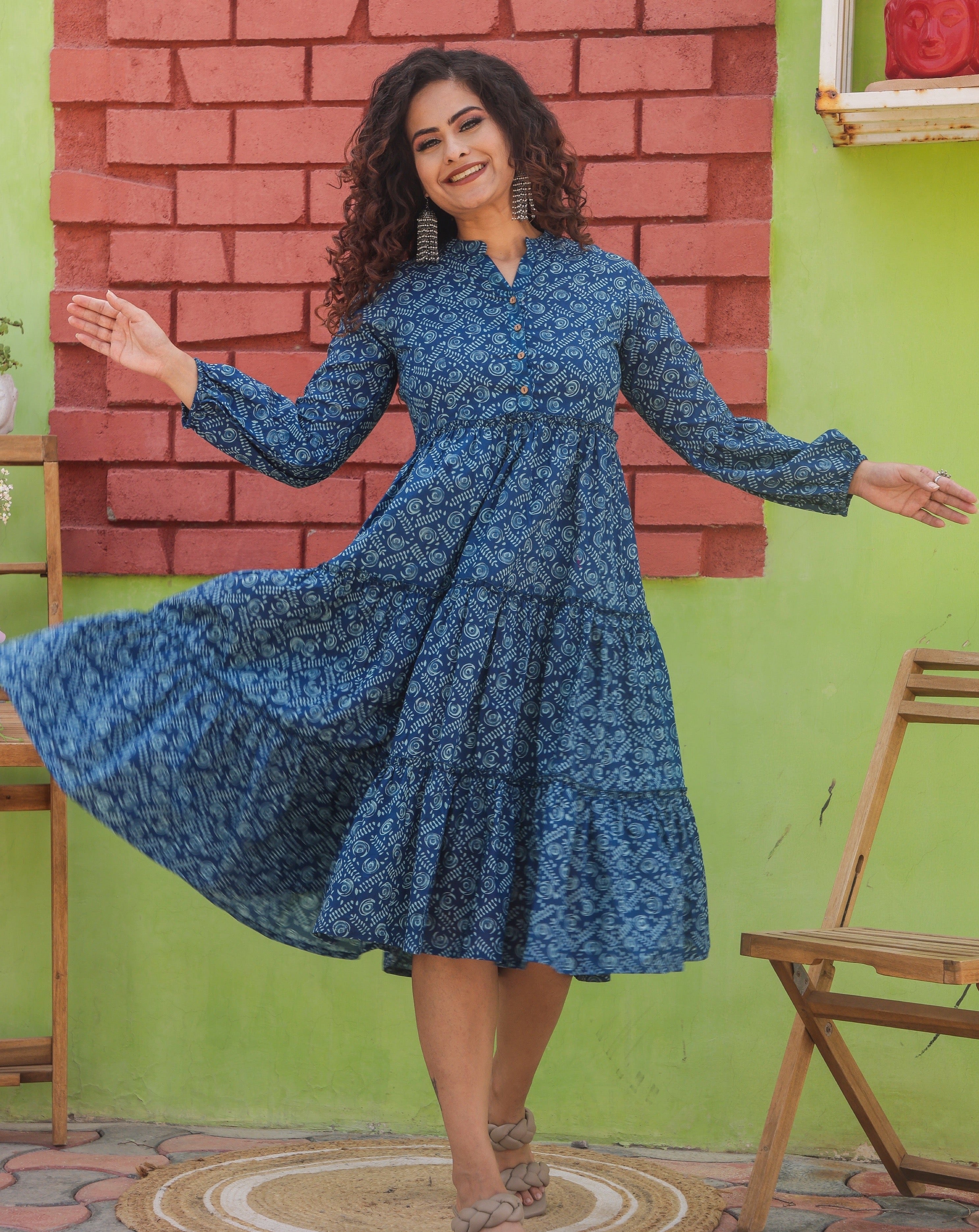 Blue Cotton Maxi Dress for Women - Flowy Summer Beach Dress with Pockets | Perfect for Vacation, Boho Outfits & Casual Wear
