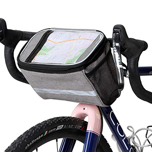 FarJing Insulated Bike Handlebar Bag with Mesh Pocket & Reflective Strap - Touchscreen-Friendly Transparent Phone Pouch - Cold & Warm Temperature Control - Perfect for Commuting, Road Cycling & Outdoor Adventures