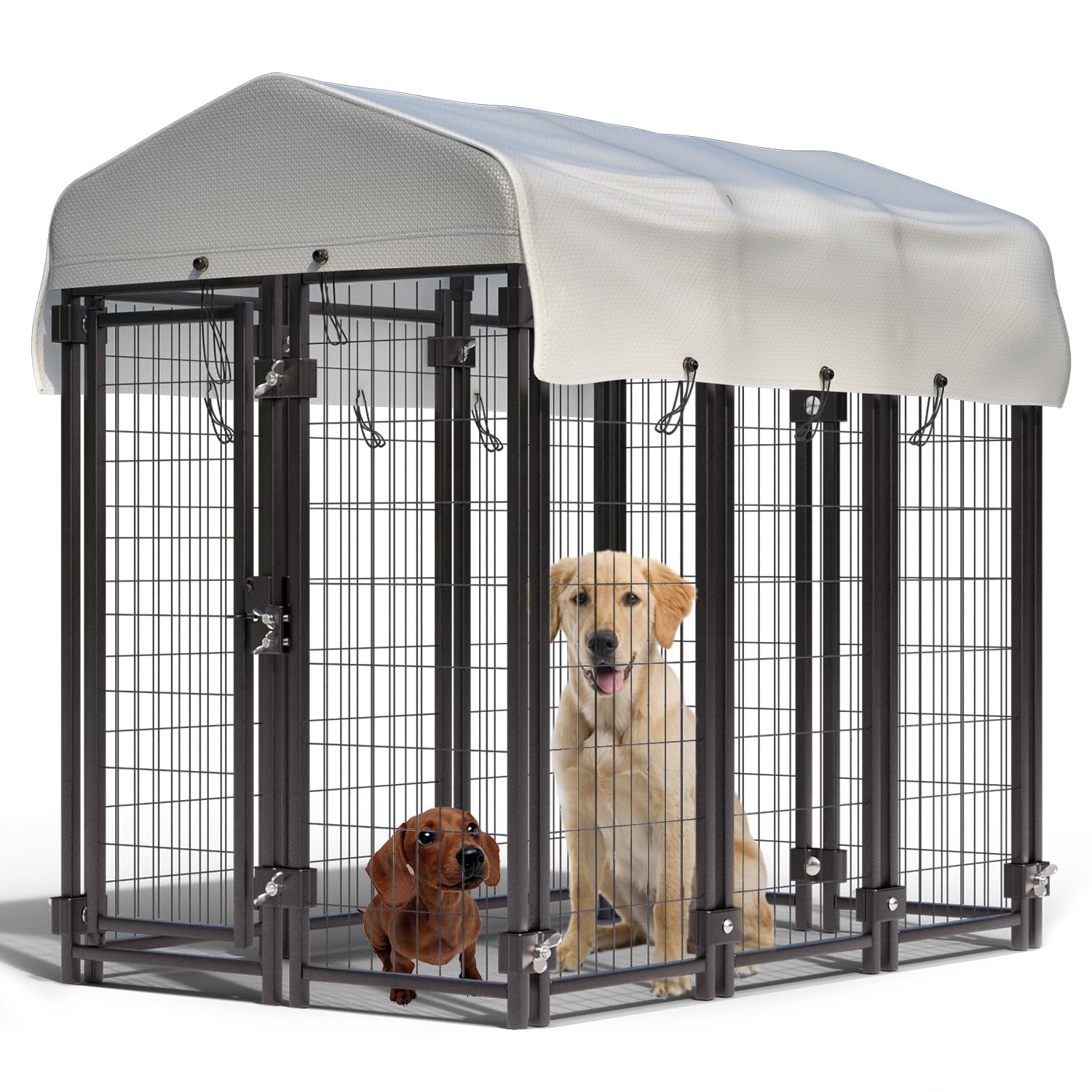 Heavy Duty 10-Panel Large Dog Kennel with Roof - 5'x2.7'x4.7' Outdoor/Indoor Dog Playpen for Small, Medium & Large Dogs - Durable Pet Enclosure for Backyard, House & Yard Fencing - Perfect for Training, Playtime & Secure Outdoor Shelter