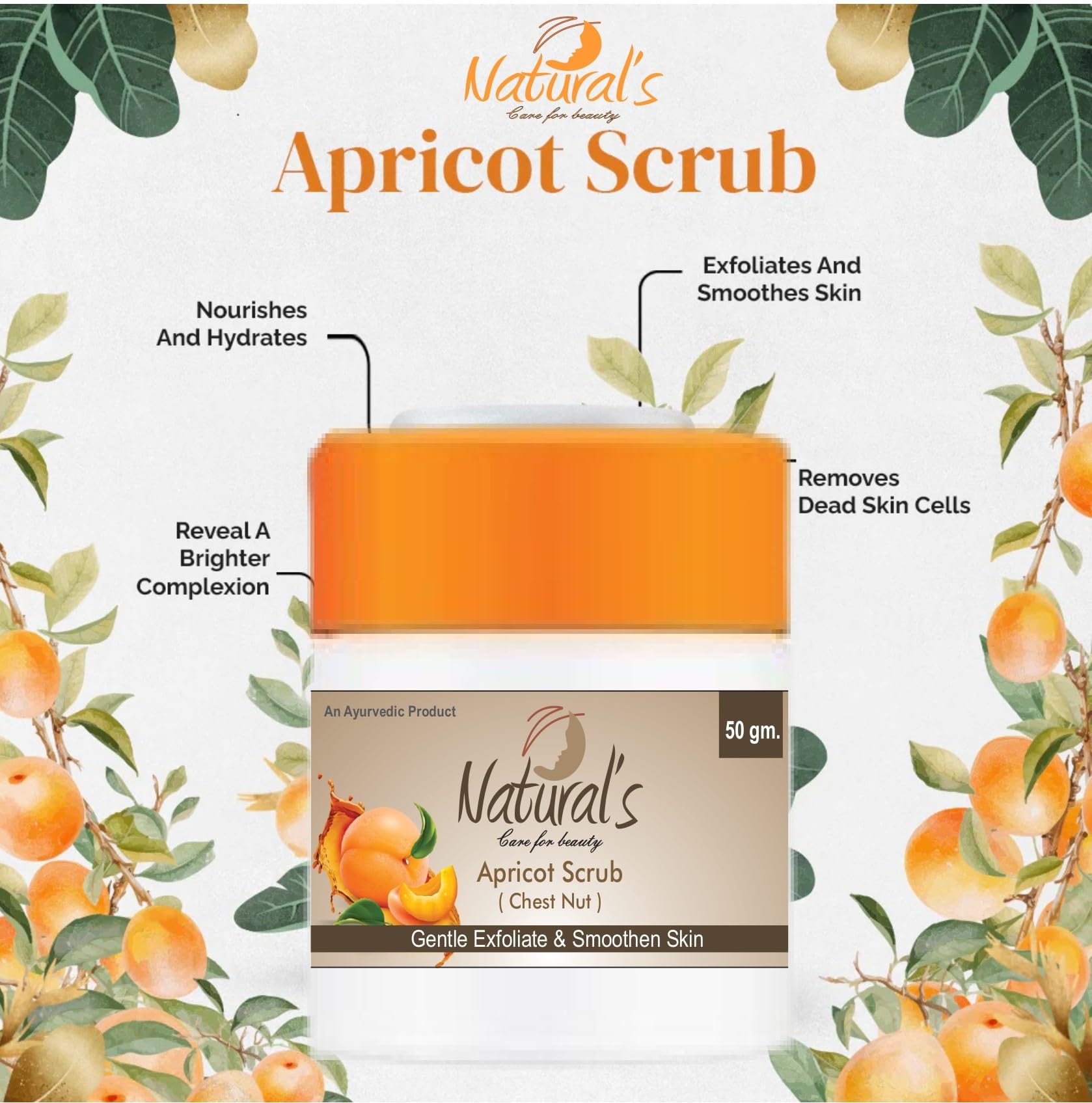 Natural's Care Apricot Scrub for Face & Body - Exfoliating Dead Skin Remover, 50g - Gentle Facial & Body Scrub for Smooth Skin | Perfect for Daily Skincare Routine & Spa Treatment