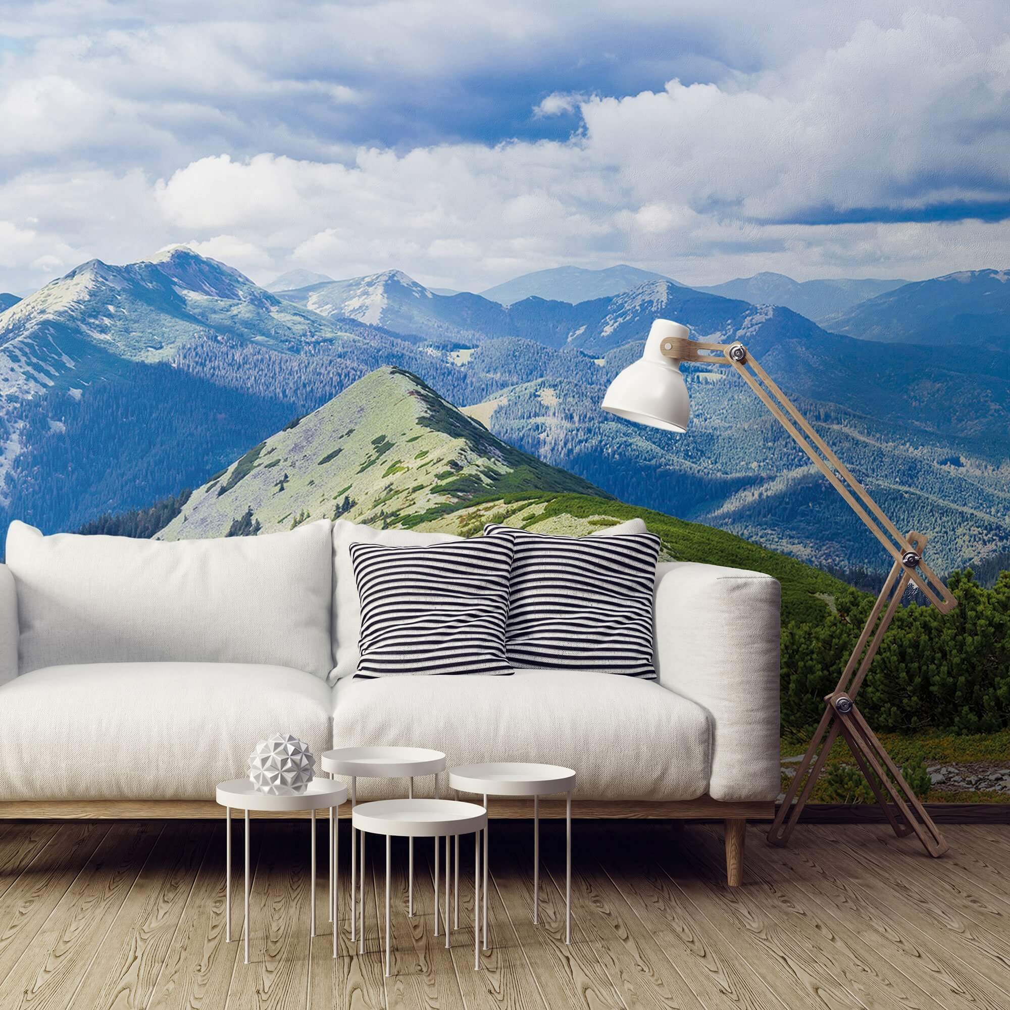 Green and White Mountain Landscape Peel and Stick Removable Wall Mural 5280 - Self-Adhesive Wallpaper for Home Decor, Bedroom, Living Room, Office