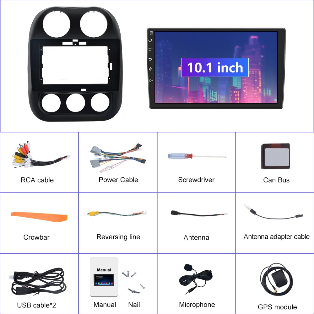 10.1 Inch Car Stereo Radio with Wireless CarPlay & Android Auto - 2GB RAM 64GB Storage Android 12 Player for Jeep Patriot & Compass 2010-2016 - Bluetooth, WiFi, GPS, Steering Wheel Control - Perfect for Road Trips & Daily Commuting