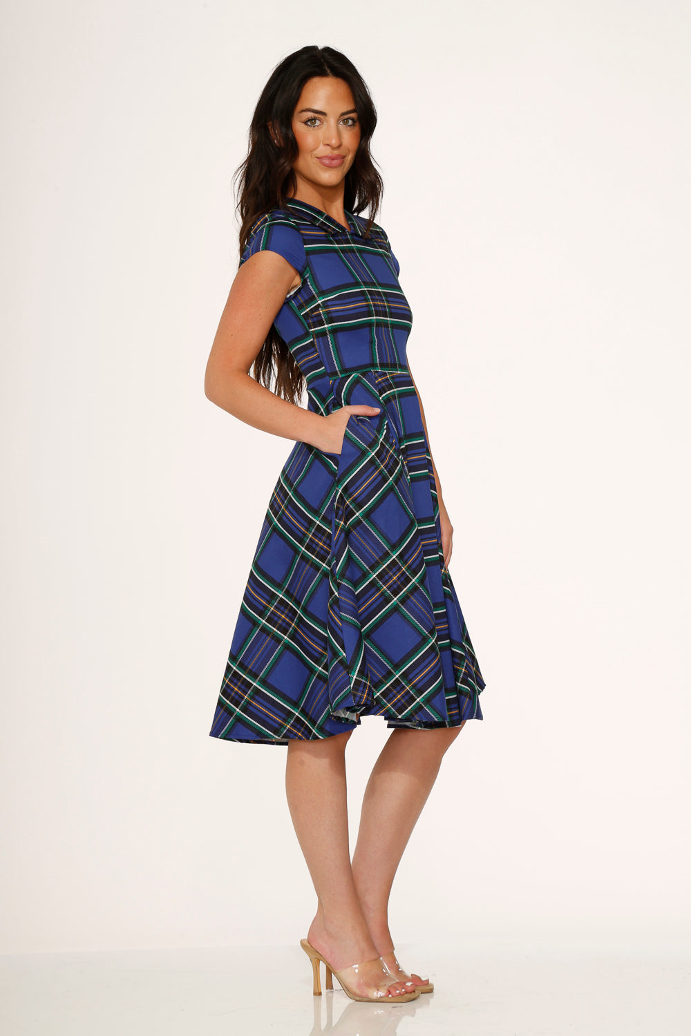 Blue Plaid Swing Dress for Women - Flowy A-Line Vintage Style Dress - Perfect for Casual Outings, Parties & Date Nights
