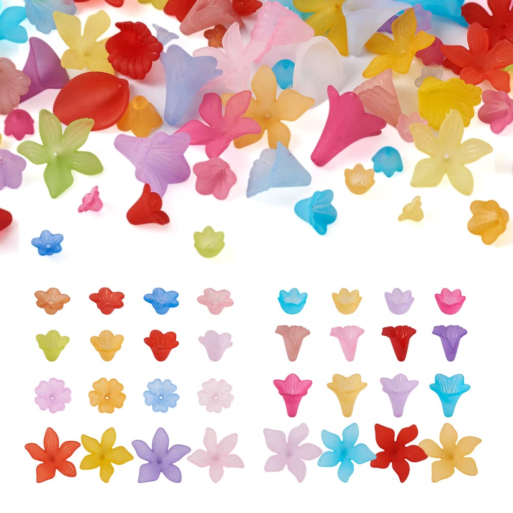 400pcs Mixed Acrylic Flower Beads for Jewelry Making - 8 Style Colorful Frosted Floral Spacer Loose Beads DIY Craft Supplies (Mixed Colors) - Perfect for Necklaces, Bracelets, Earrings & Handmade Gift Creations