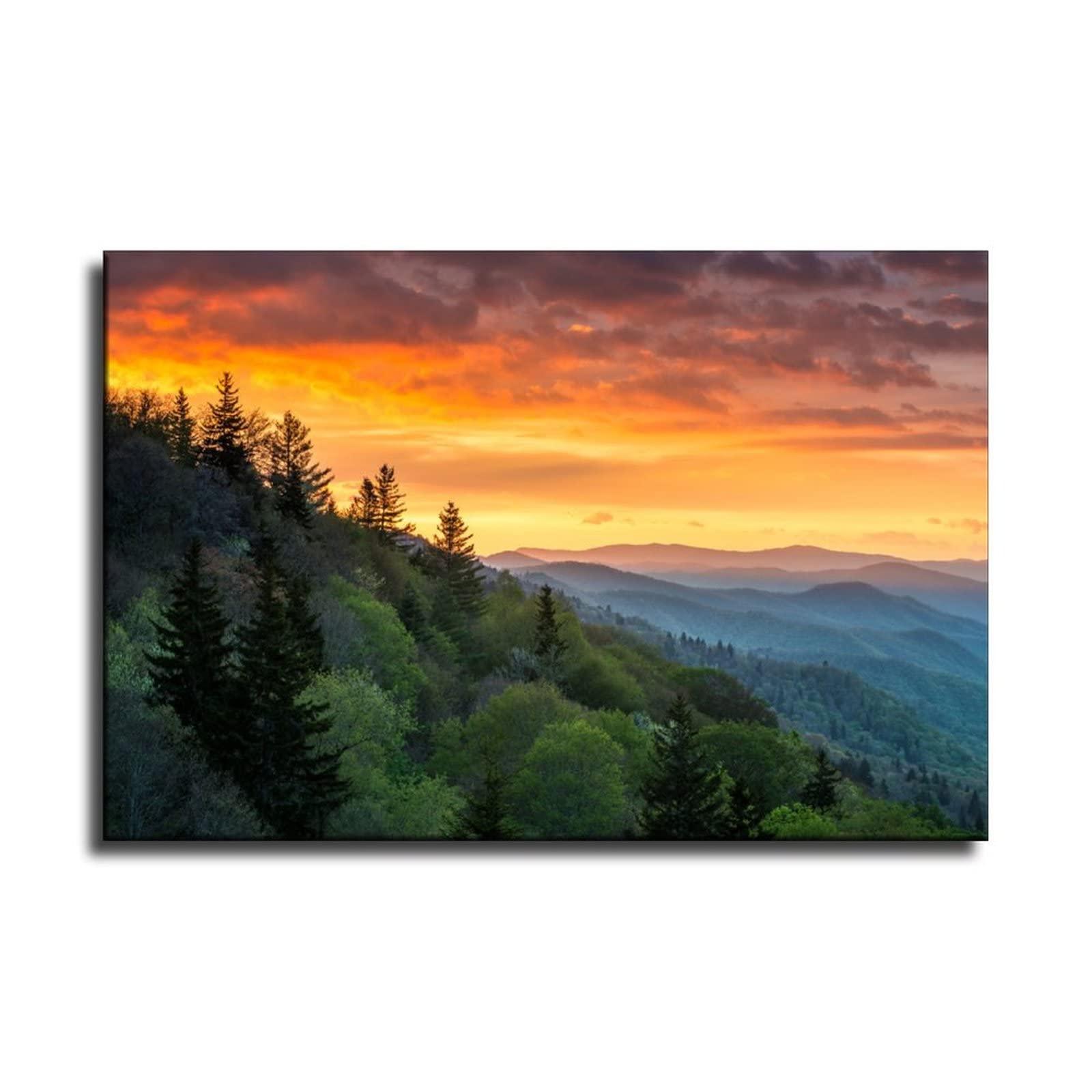 IFUNEW Great Smoky Mountains Sunrise Canvas Wall Art - 24x36 inch (60x90cm) Landscape Painting for Living Room & Bedroom Decor - Perfect for Home, Office, and Gift Giving