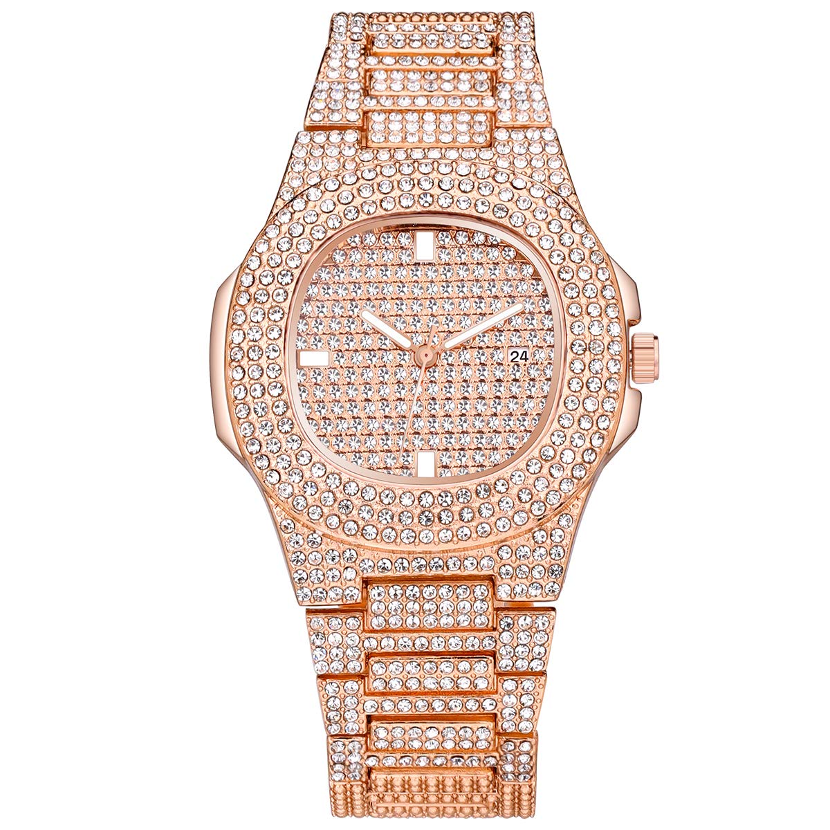 Luxury Unisex Diamond Crystal Iced-Out Watch - Silver/Gold Stainless Steel Bracelet Quartz Analog Wristwatch for Men & Women | Perfect for Parties, Weddings, and Formal Events