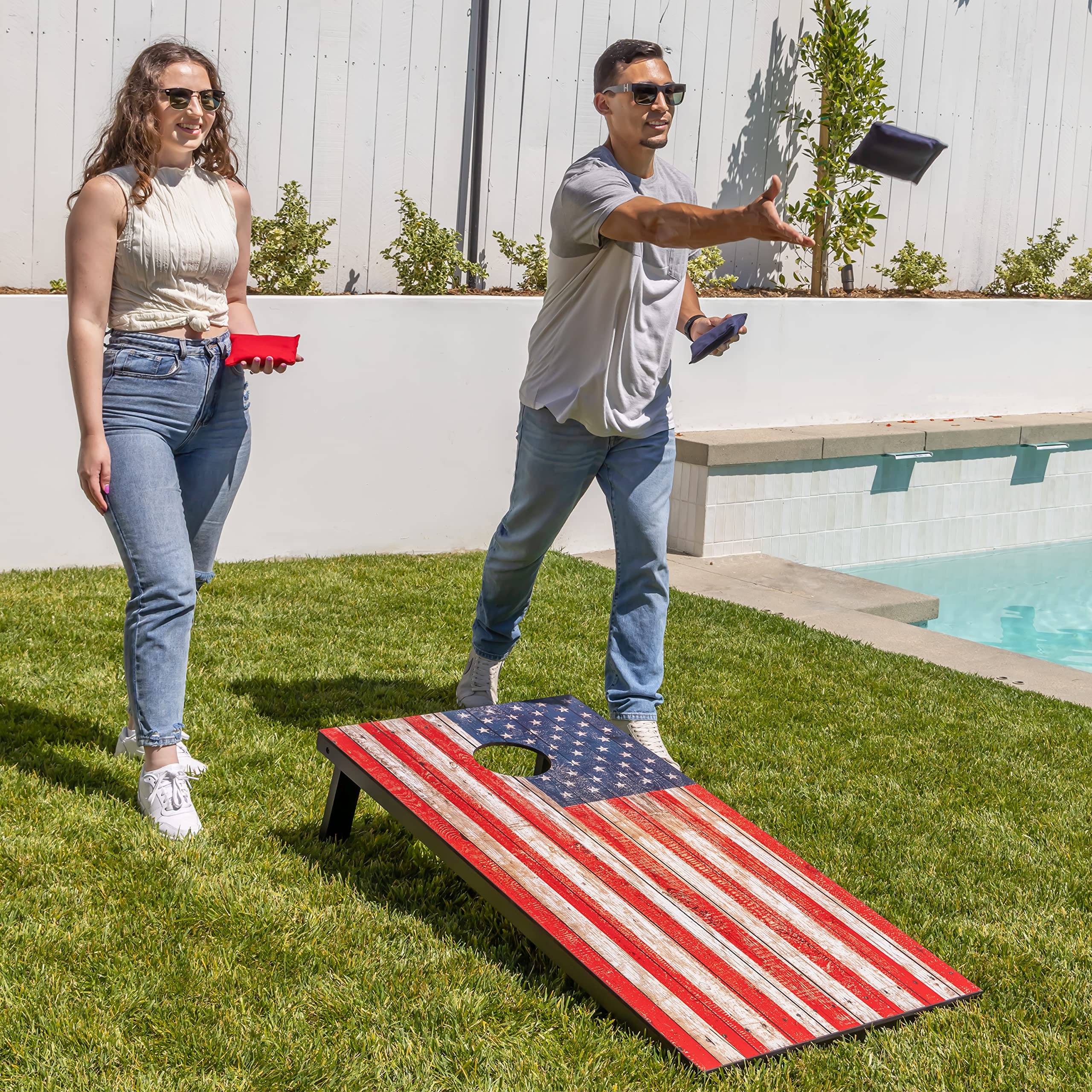 GoSports Portable Cornhole Game Set - 4x2 ft or 3x2 ft Boards with 8 Bean Bags, Carry Case & Rules - Outdoor Lawn, Backyard, Tailgate, Beach & Party Games for Adults & Kids
