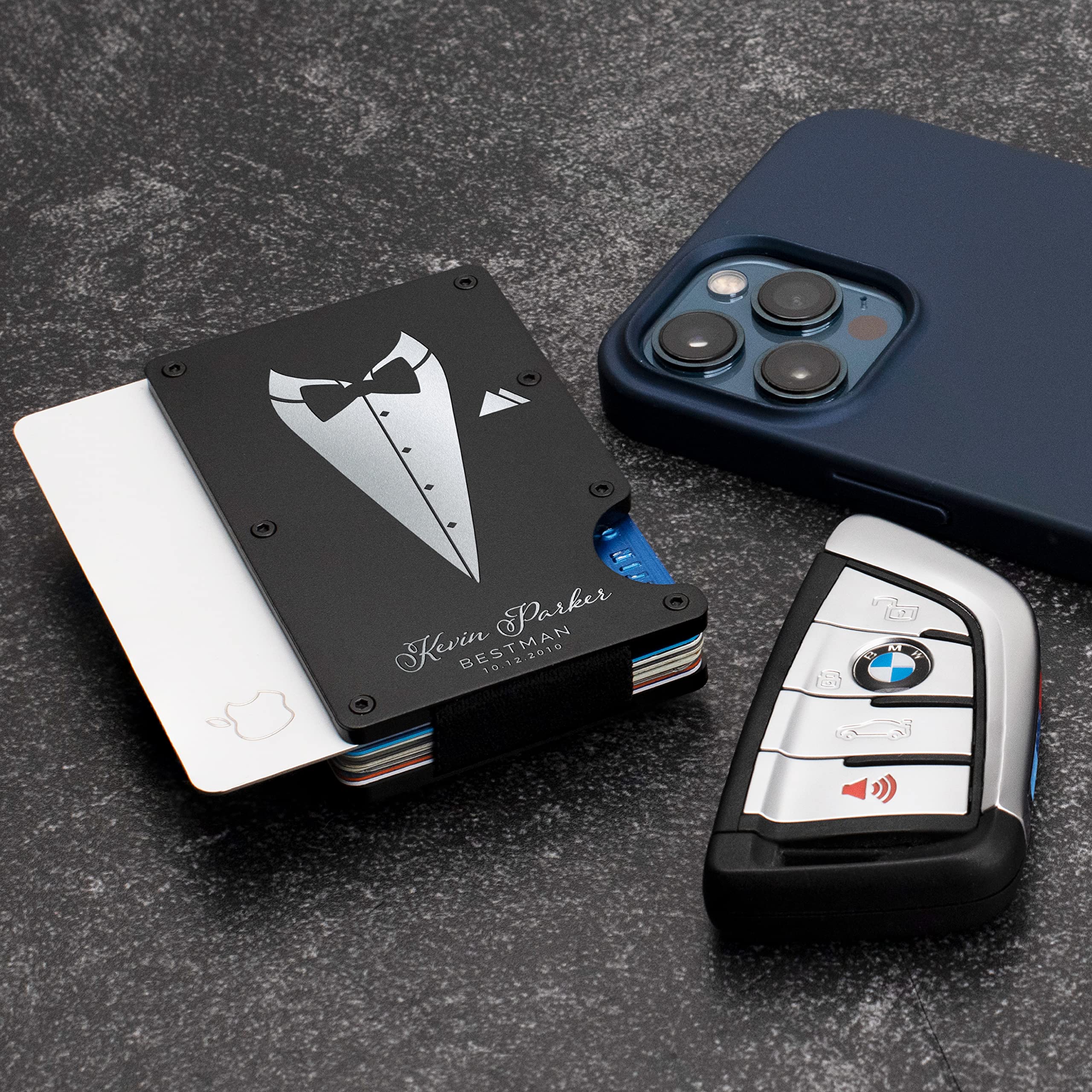 Premium Personalized Groomsmen Gift Set of 6 - Custom Engraved Wallet & Proposal Box for Wedding Party - Best Man & Groomsmen Accessories - Perfect for Bachelor Parties, Wedding Proposals & Thank You Gifts