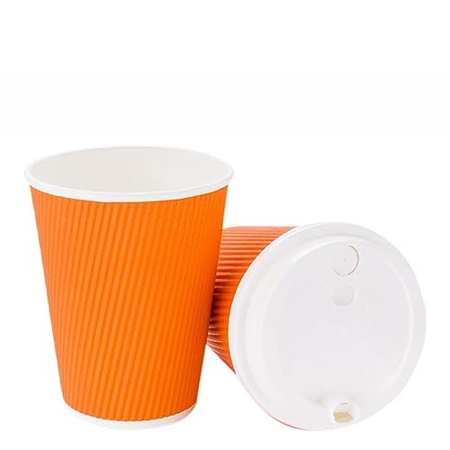 12oz Disposable Coffee Cups - 500 Pack Double Wall Hot Cups with Rolled Rim | Orange Insulated Paper Cups for Coffee, Tea, Hot Chocolate | Perfect for Cafes, Offices, Catering & Events (Lids Sold Separately)