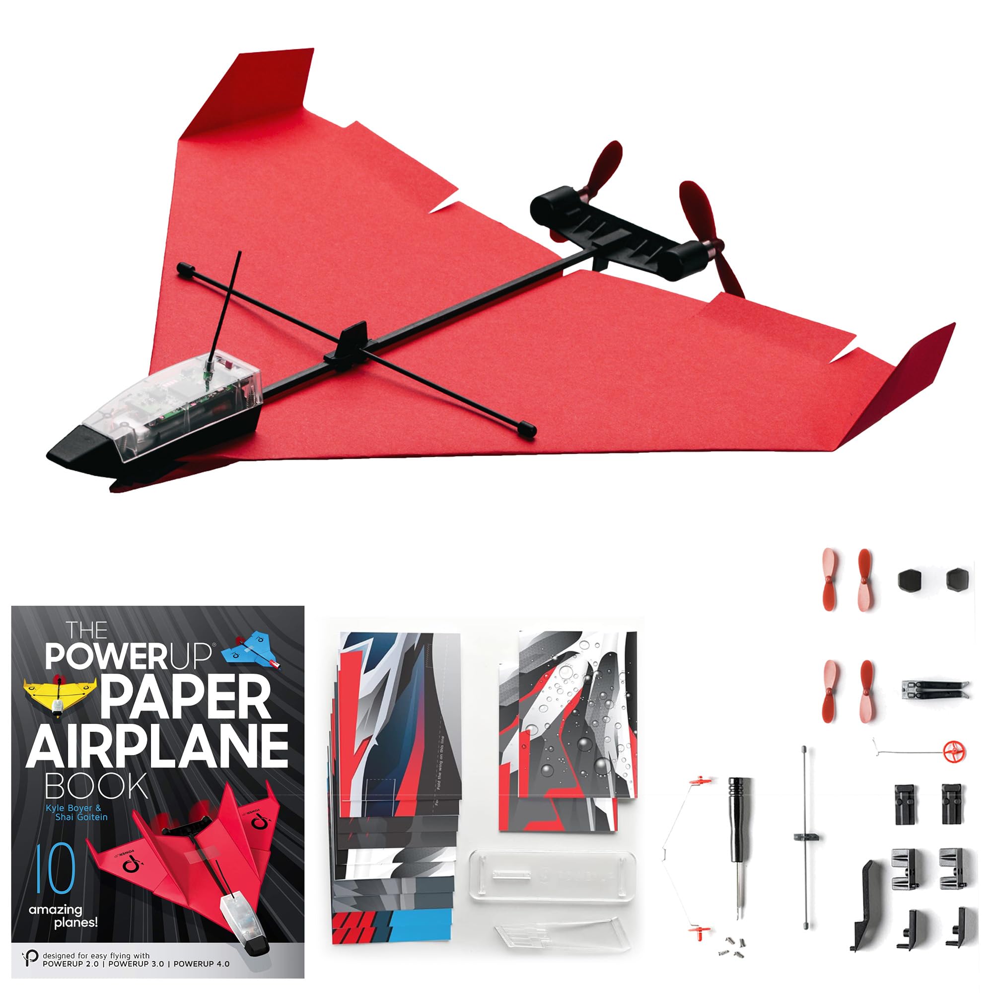 POWERUP 4.0 Ultimate Flight Bundle with Paper Airplane Templates, Accessories, Spare Parts & Instruction Book - Smart RC Controlled Paper Plane Kit for Kids & Adults, STEM Learning Toy for Indoor/Outdoor Flying Fun