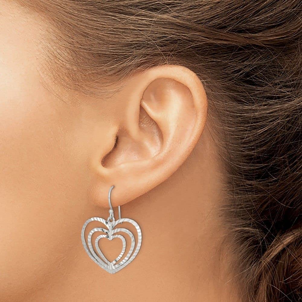 925 Sterling Silver Shiny-Cut Heart Dangle Earrings for Women - Elegant Valentine's Day Gift, Anniversary Jewelry & Everyday Wear