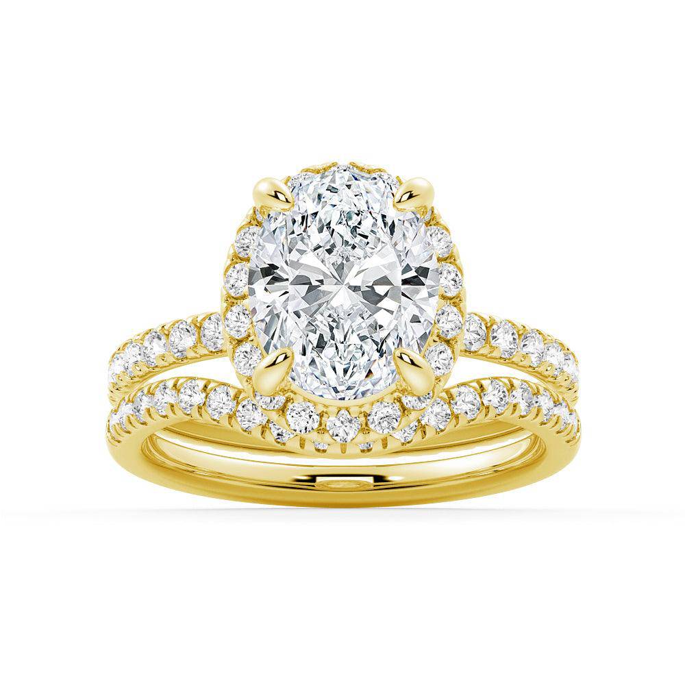 Oval Micropavé Halo Moissanite Engagement Ring with Diamond Eternity Band - Perfect for Proposals, Weddings & Anniversary Gifts