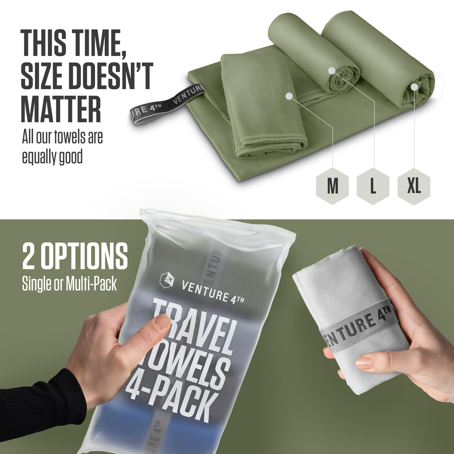 VENTURE 4TH - 4 Pack Extra Large Quick Dry Microfiber Towels for Travel, Camping, Hiking, Gym | Ultra Absorbent, Lightweight & Fast Drying | Compact & Portable for Backpacking, Beach, Swimming & Sports Activities
