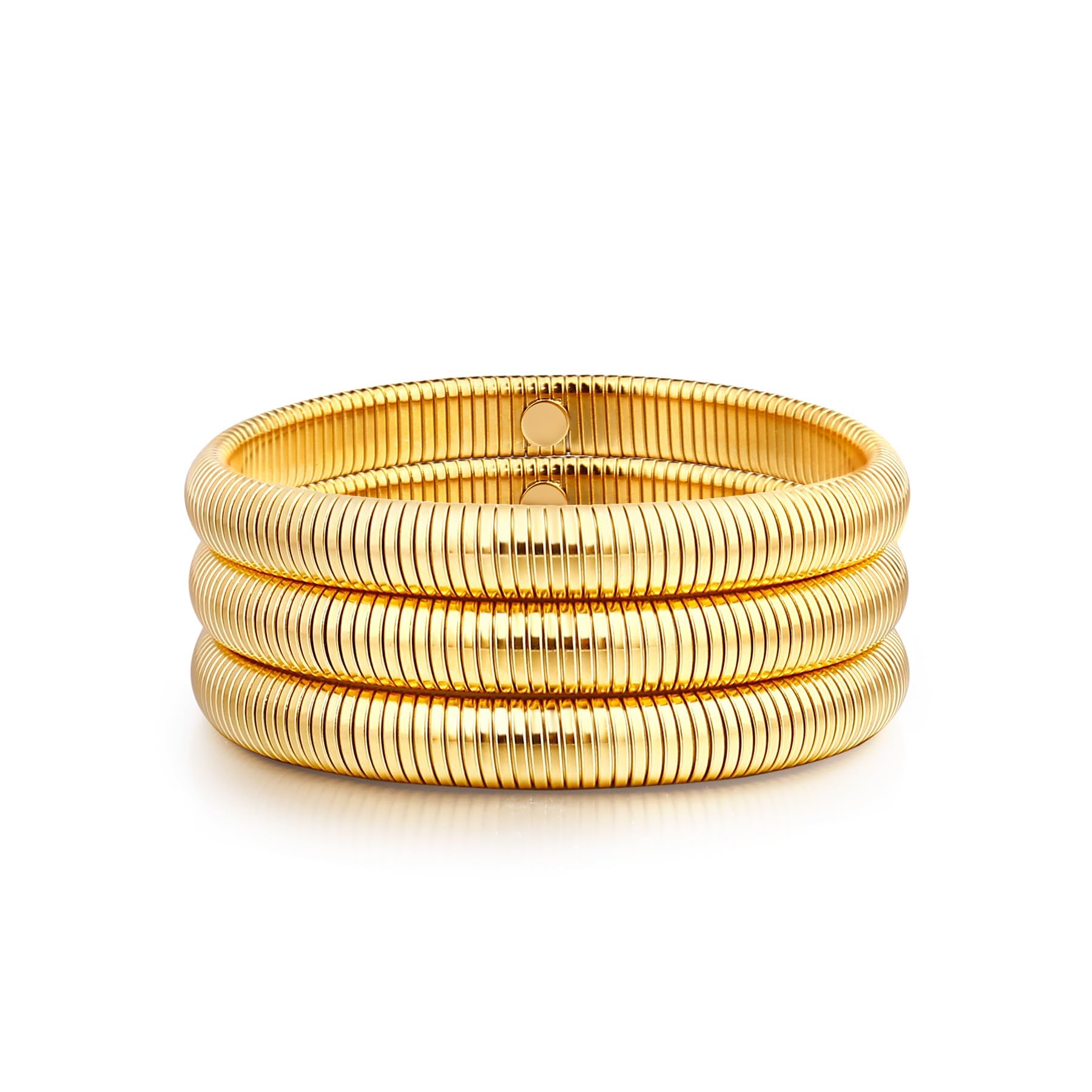 14K Gold Plated Bangle Bracelets for Women - Non-Tarnish, Stackable, Stretch Snake Chain Bracelet Set | Trendy Chunky Gold Jewelry for Everyday Wear, Parties & Gifts