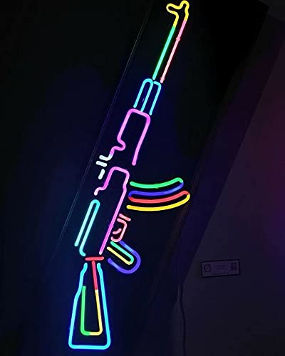 28x11 Inch Vivid AK47 Guns & Beer LED Neon Sign - Super Bright Wall Decor Light for Bar, Man Cave, Game Room - Cool Neon Lamp for Home & Office
